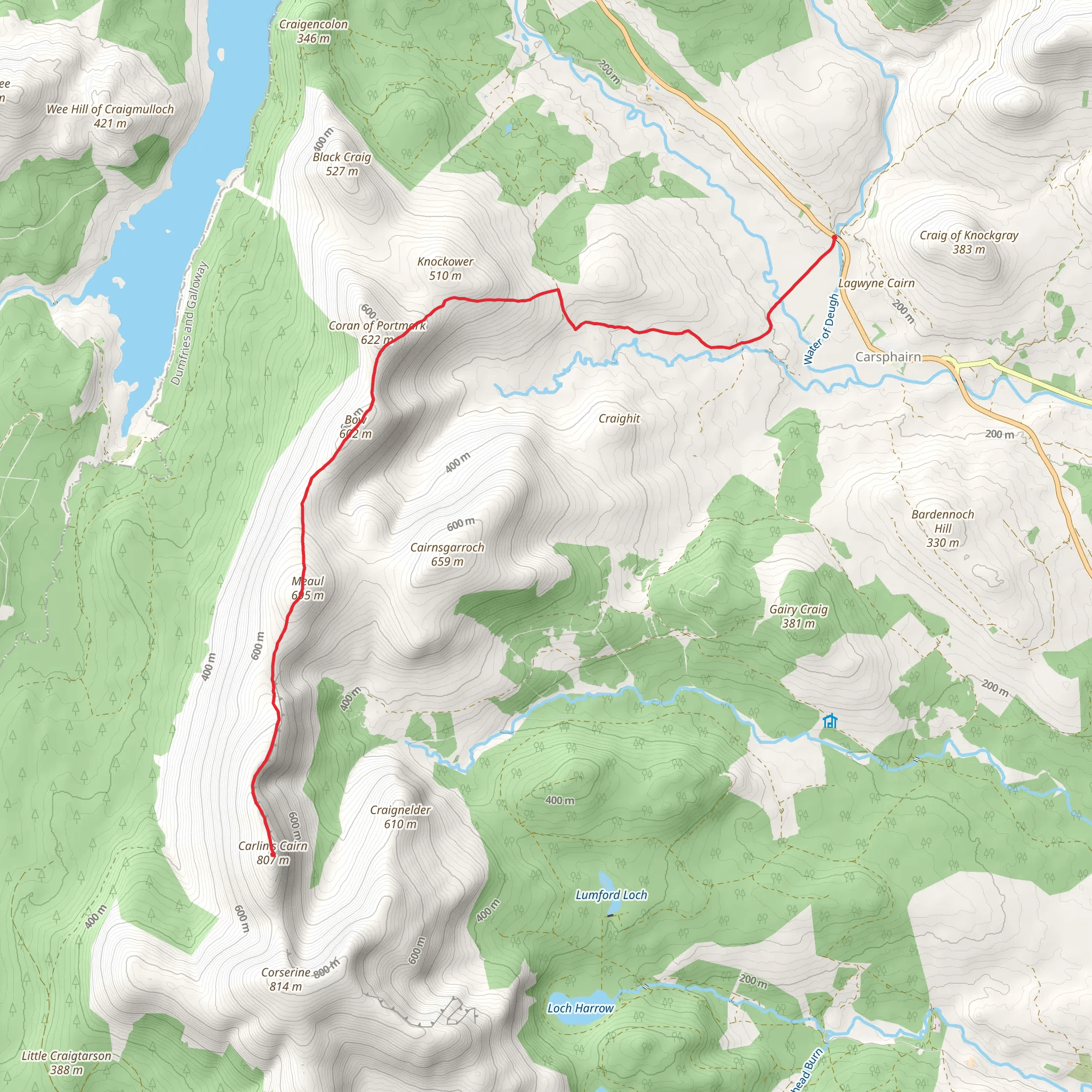 Greenwell to Carlins Cairn mobile static map