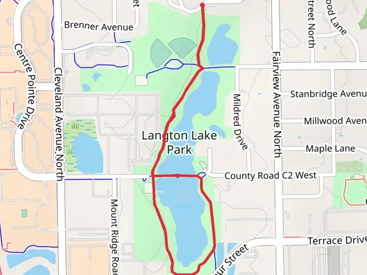 An image depicting the trail Langton Lake Park Loop and its surrounding area.