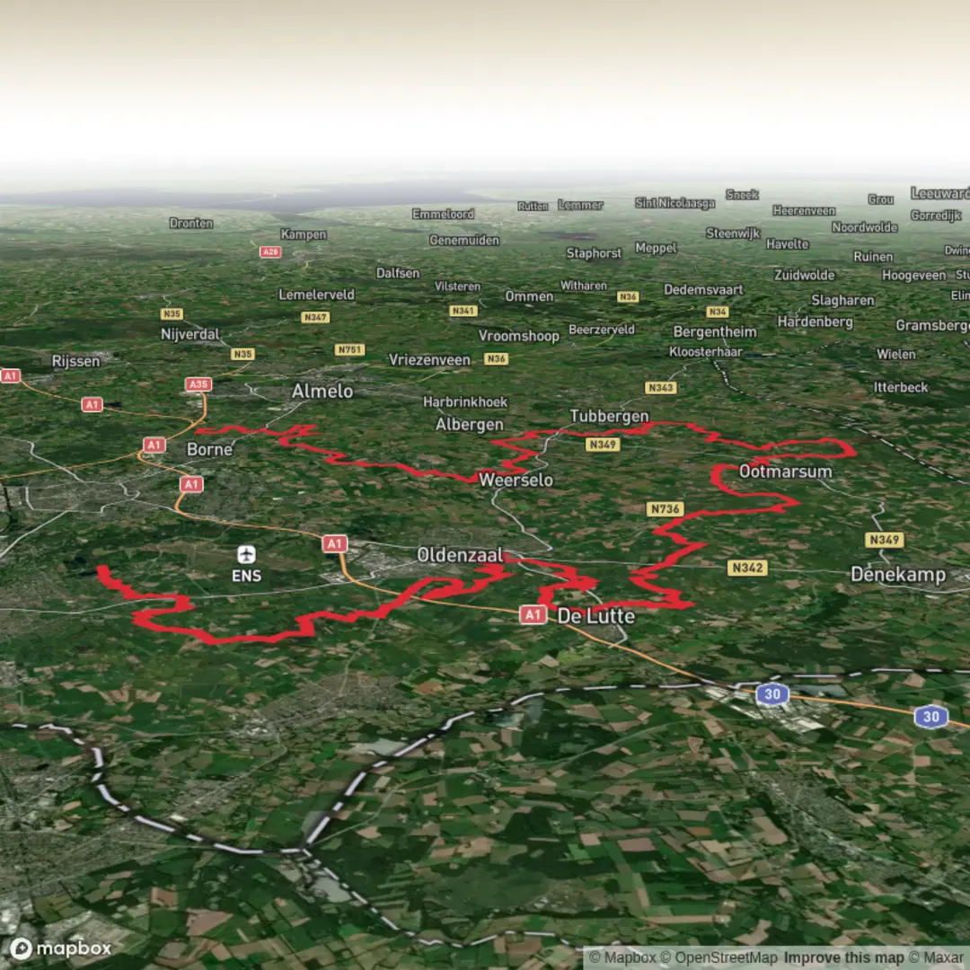 An image depicting the trail Borne to Lonneker via De Hoge Lutte, Vasserheide and Goorweg and its surrounding area.
