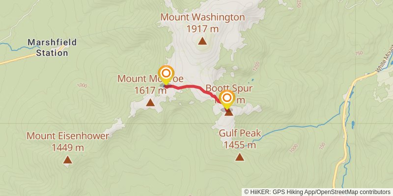 Appalachian Trail Section Hike - The Presidential Traverse spur 1 Map