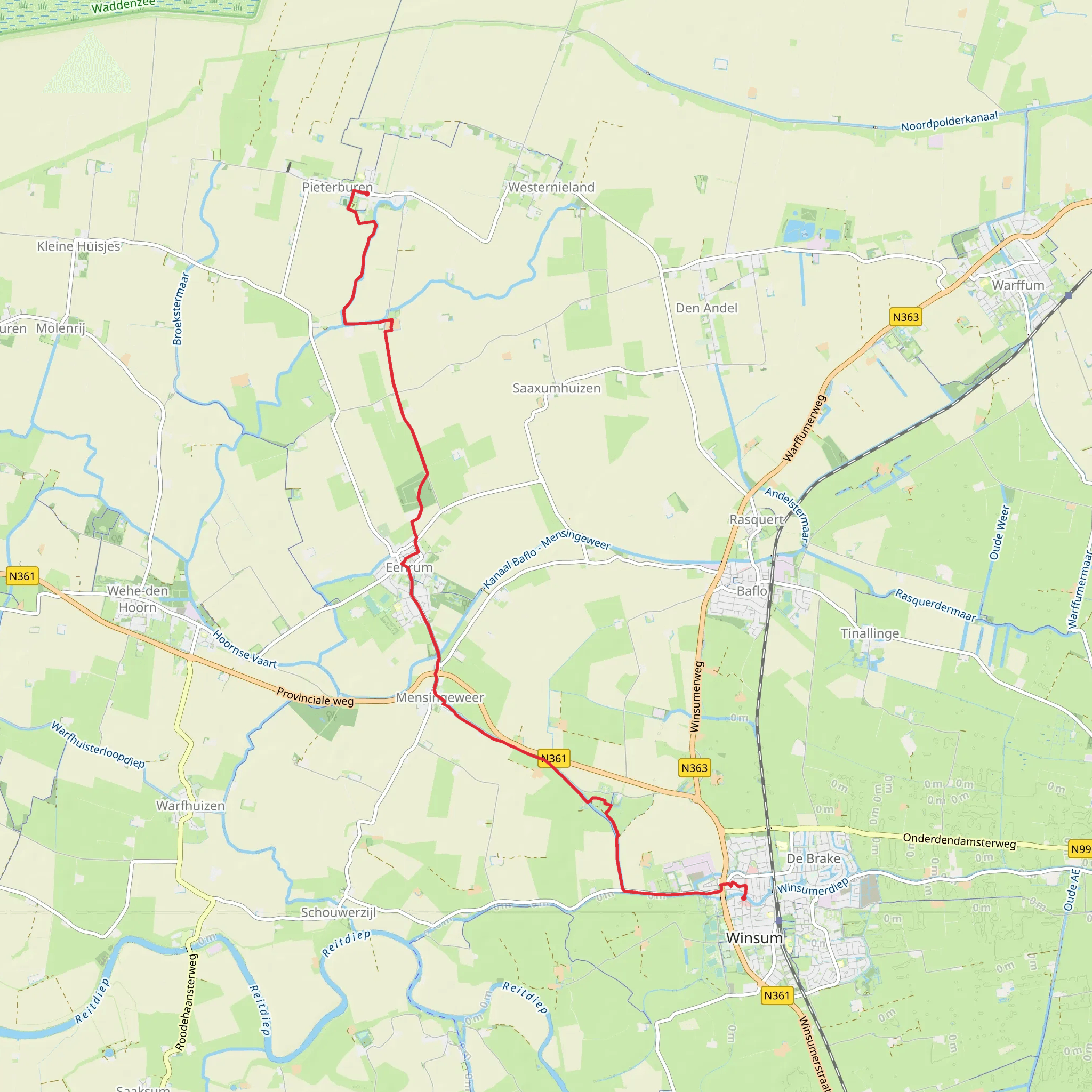 Pieterburen to Winsum via Pieterpad deel 1 mobile static map