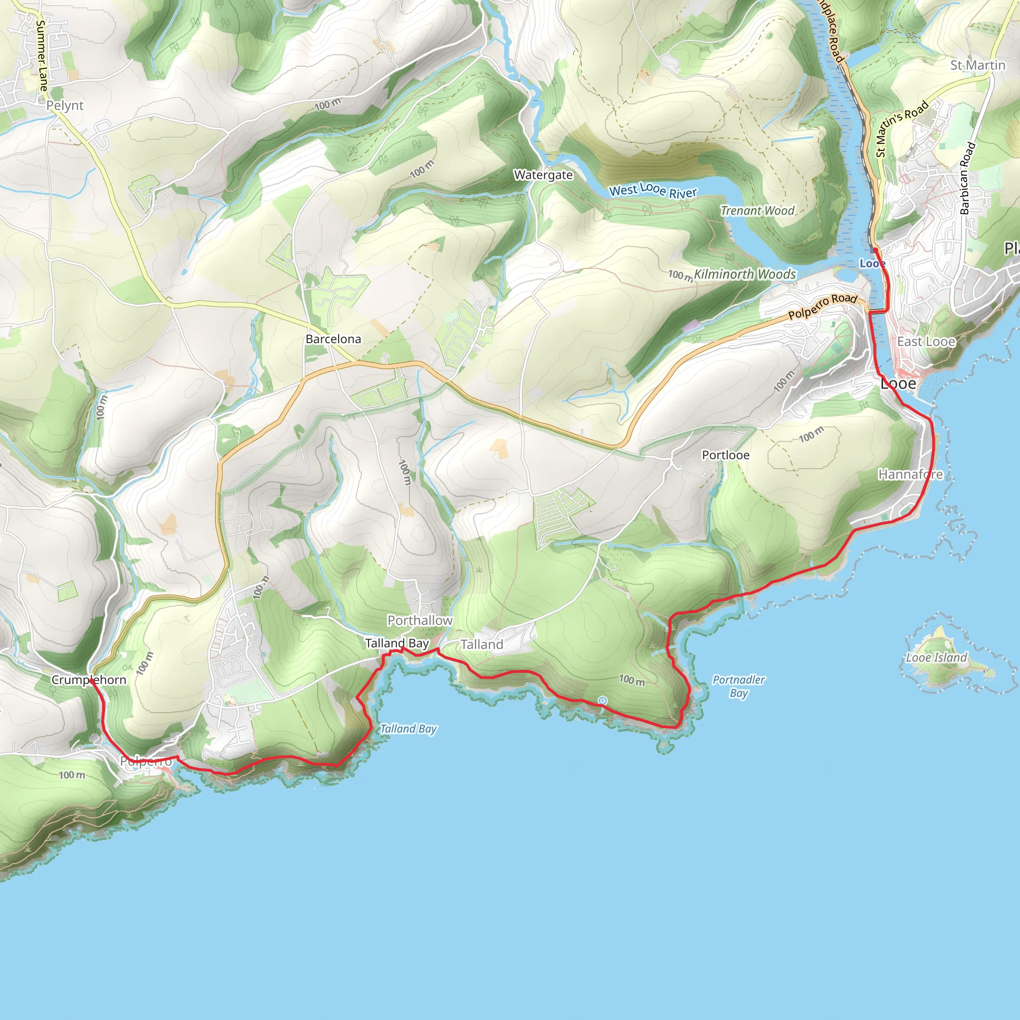 Looe - Talland and Polperro Walk mobile static map