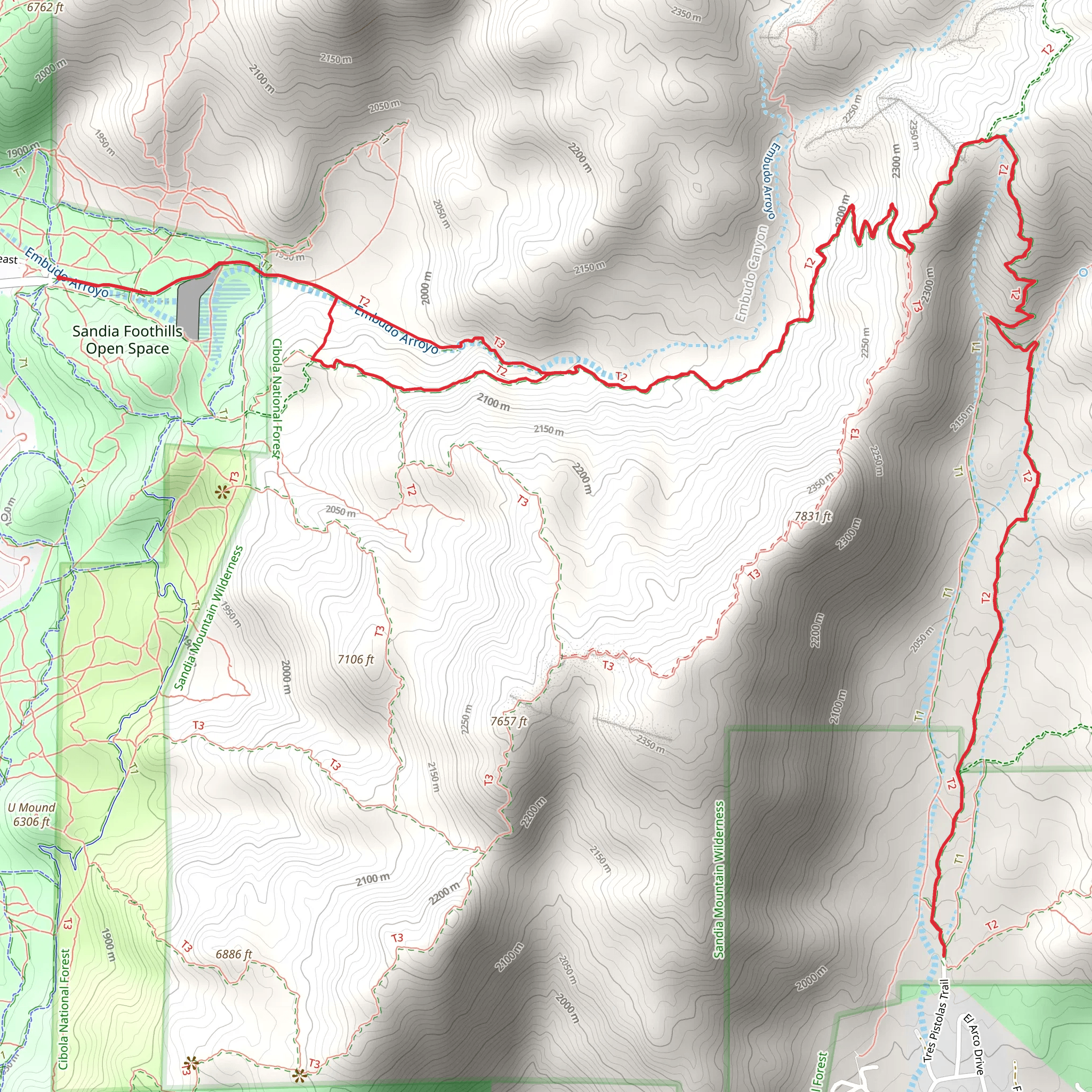 Embudo Trail and Three Gun Spring Trail mobile static map