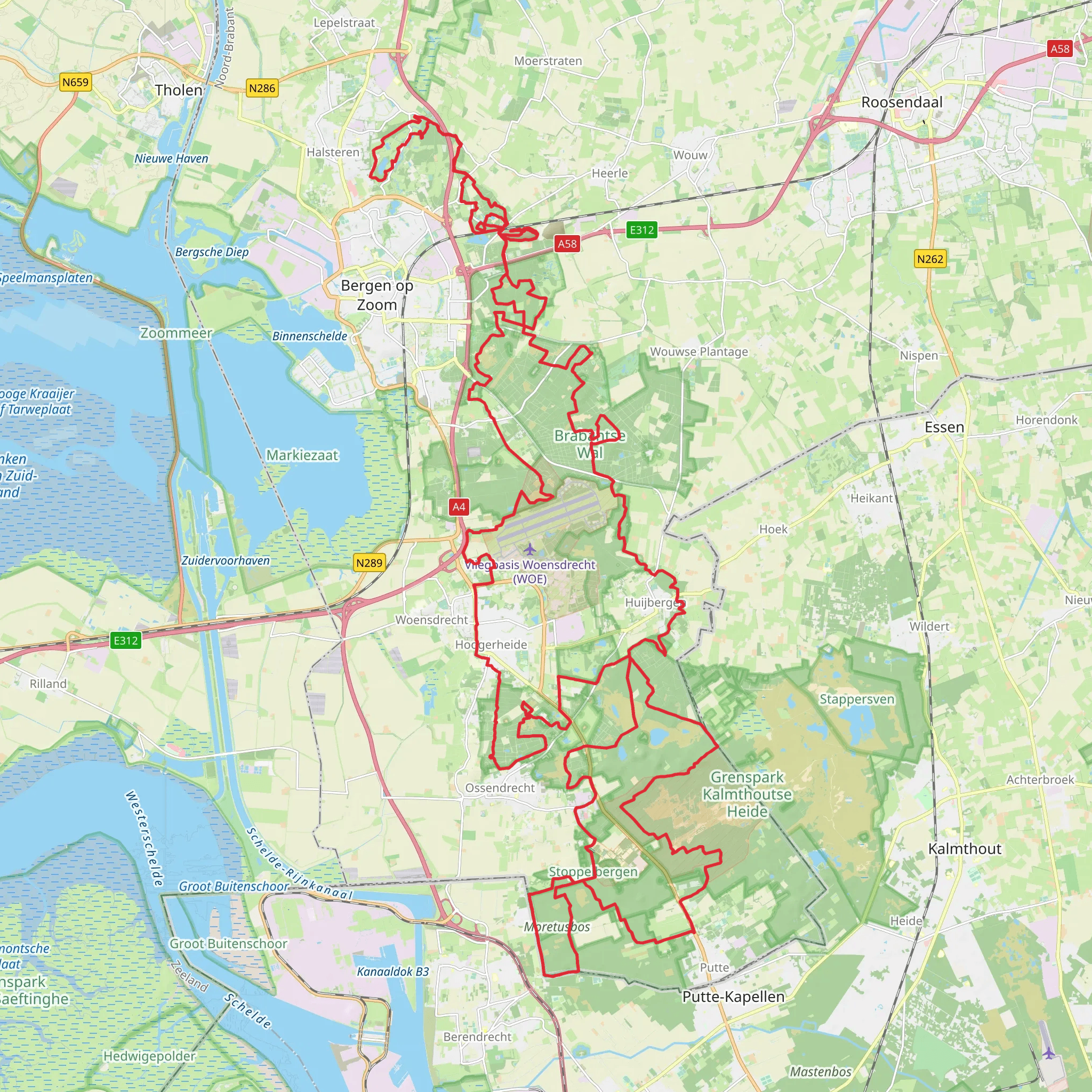 Kleine Meer, Houtduinen, Fort de Roovere and Woensdrechtsche Heide mobile static map