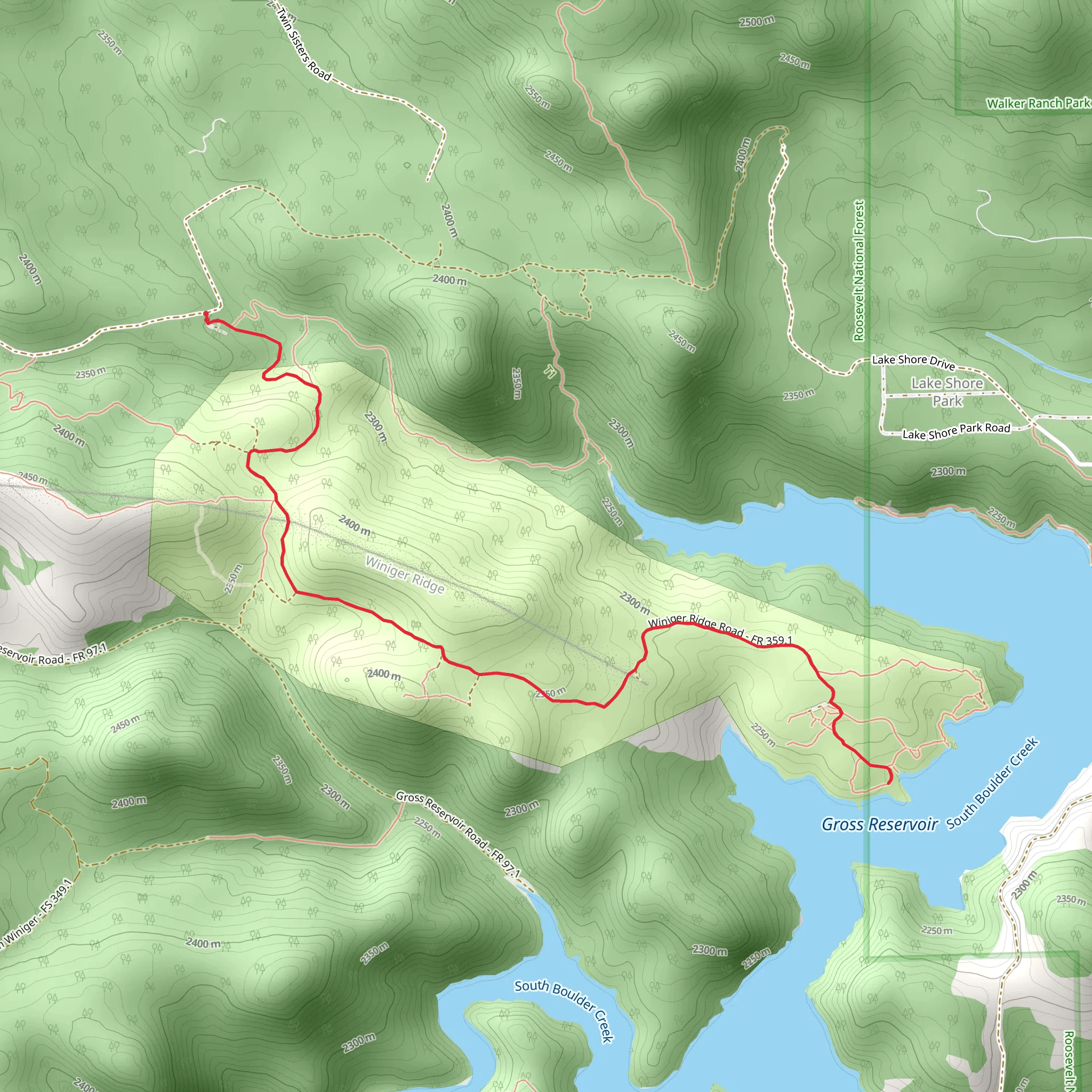 Gross Reservoir via Winegar Ridge mobile static map