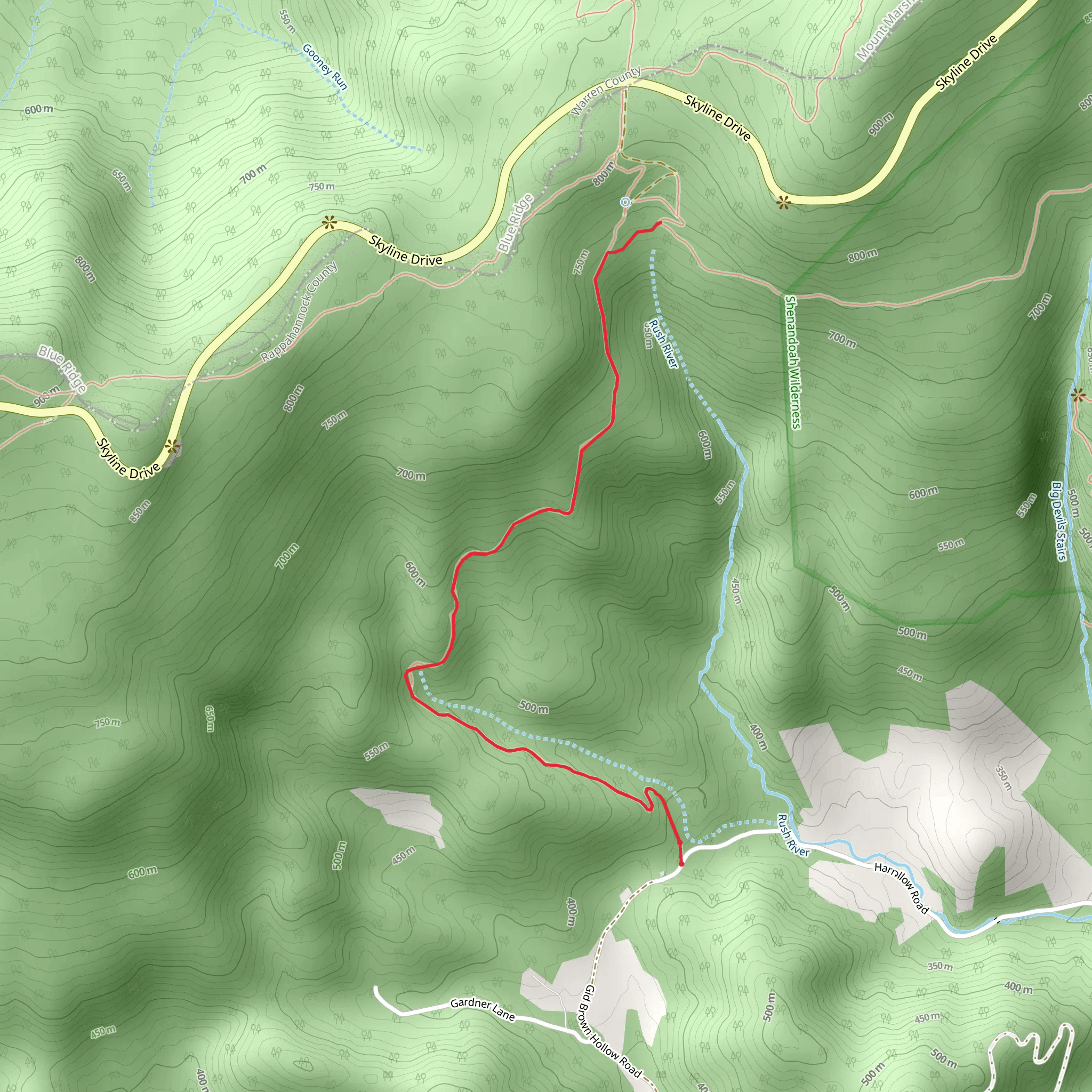 Harris Hollow Trail mobile static map