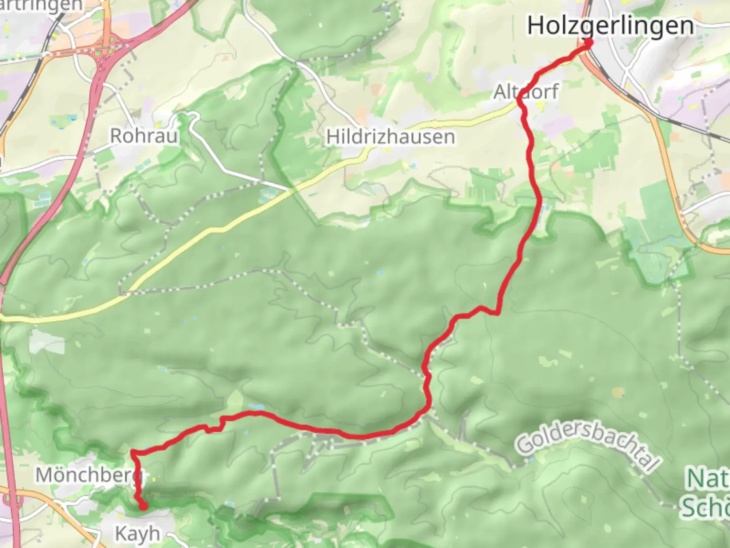 An image depicting the trail Holzgerlingen to Kayn Walk and its surrounding area.