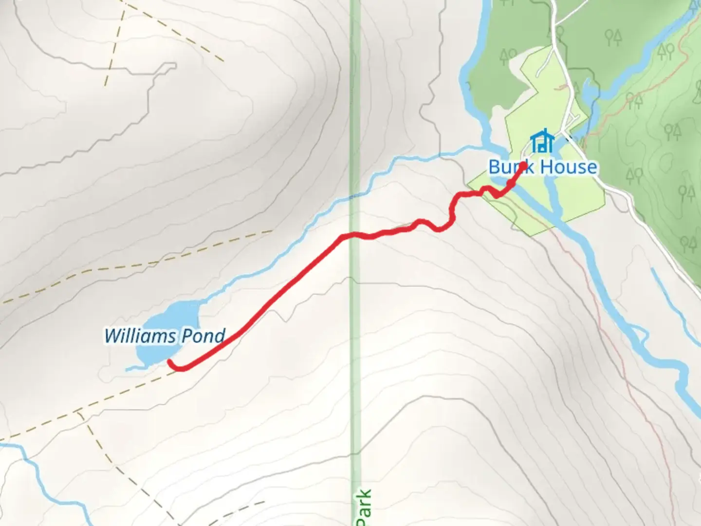 An image depicting the trail Williams Pond Out and Back and its surrounding area.