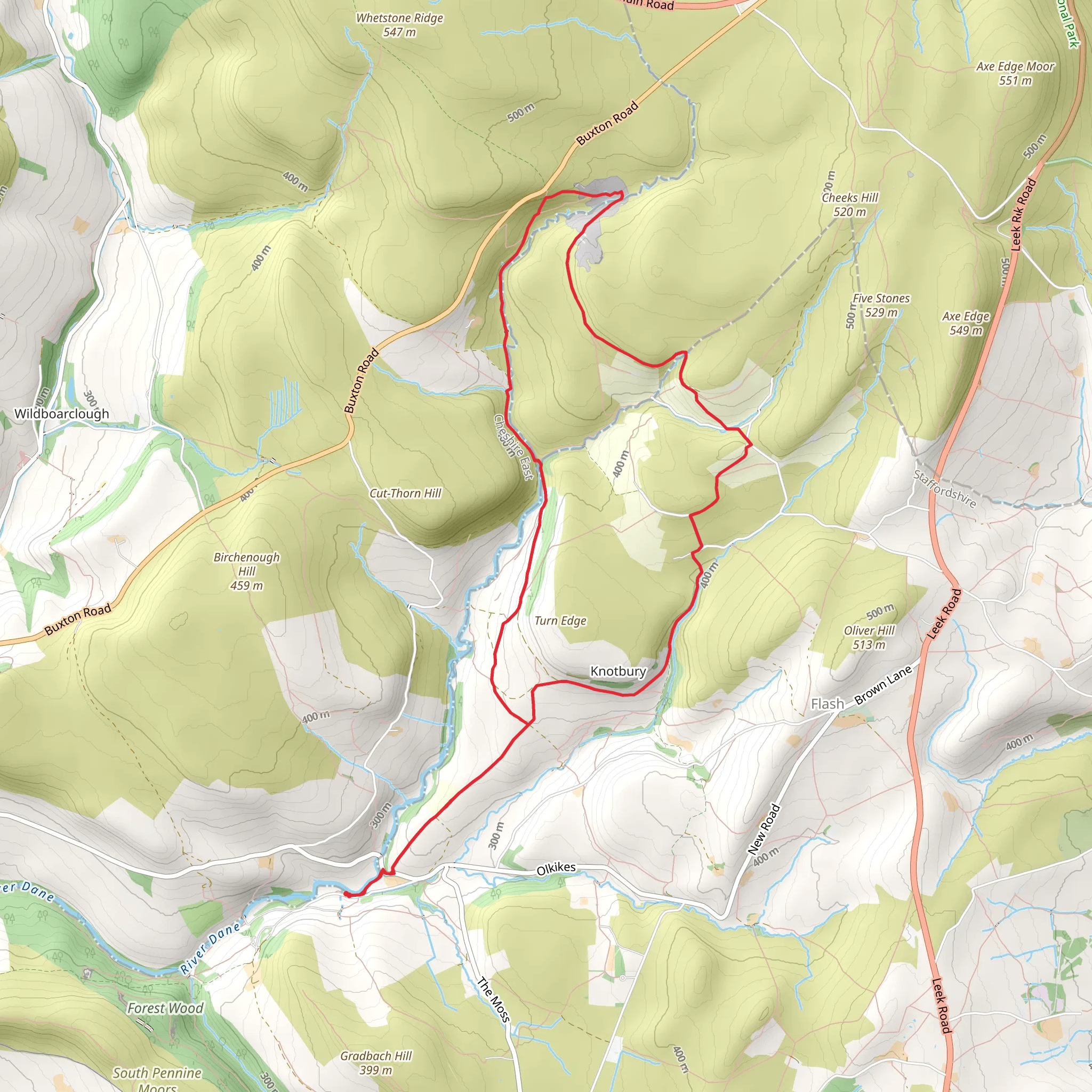 Three Shires Head and Knotbury from Gradbach mobile static map