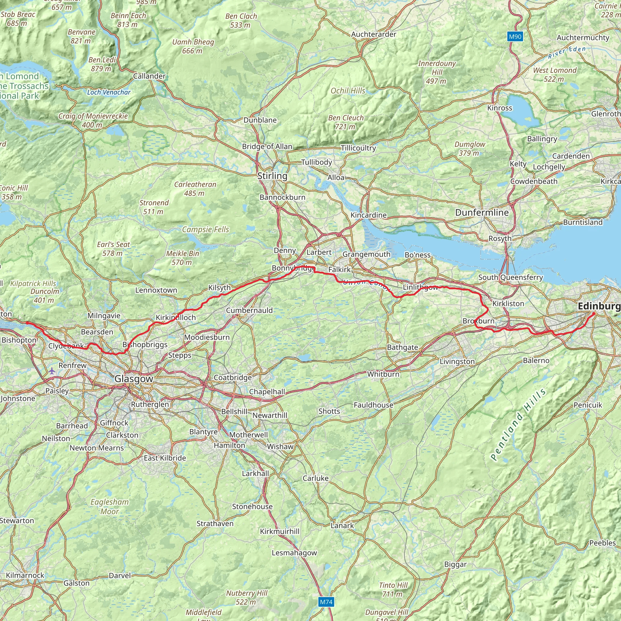 Edinburgh to Glasgow Canals Walk mobile static map