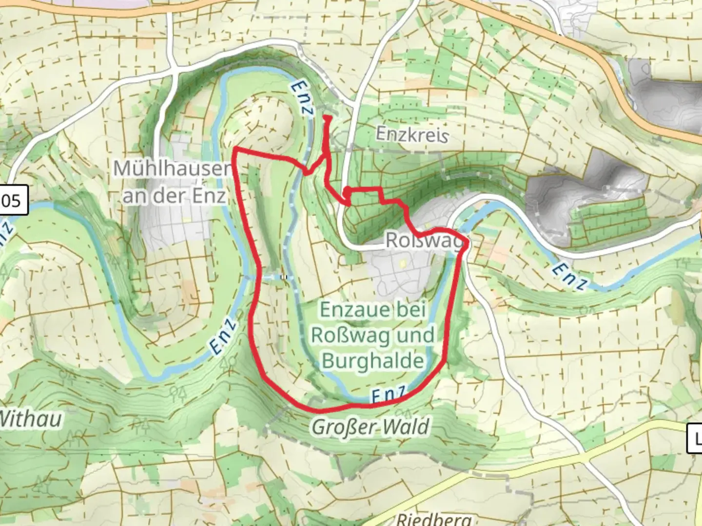 An image depicting the trail Bietigheimer Weg and Stegwiesenstrasse and its surrounding area.