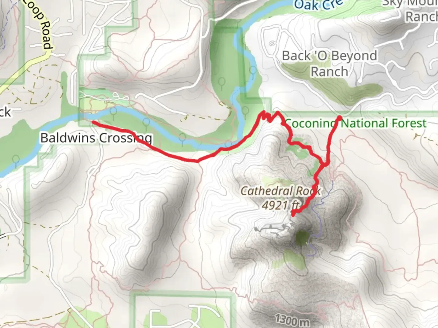 An image depicting the trail Cathedral Rock and Templeton Trail and its surrounding area.