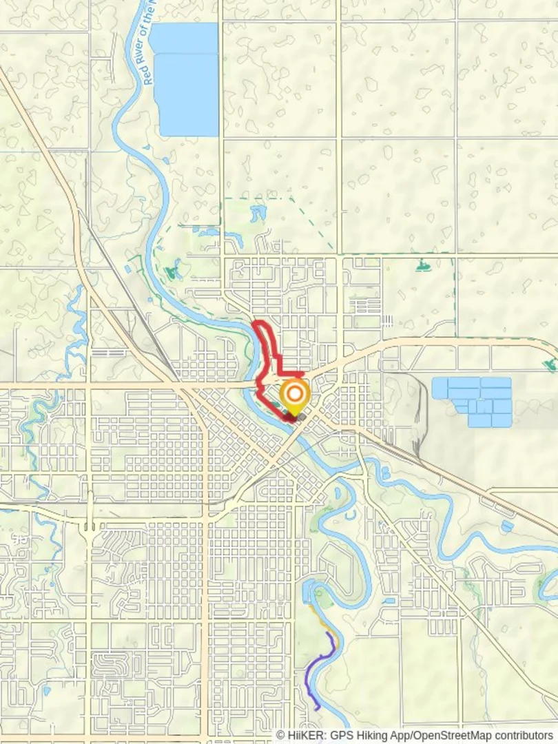 An image depicting the trail River Heights Park via Greenway Path and its surrounding area.