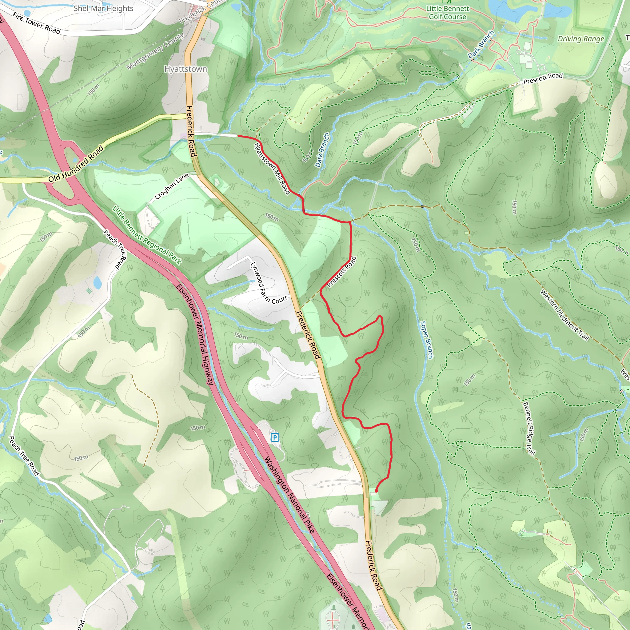 Sopers Branch Trail and Hyattstown Mill Road mobile static map