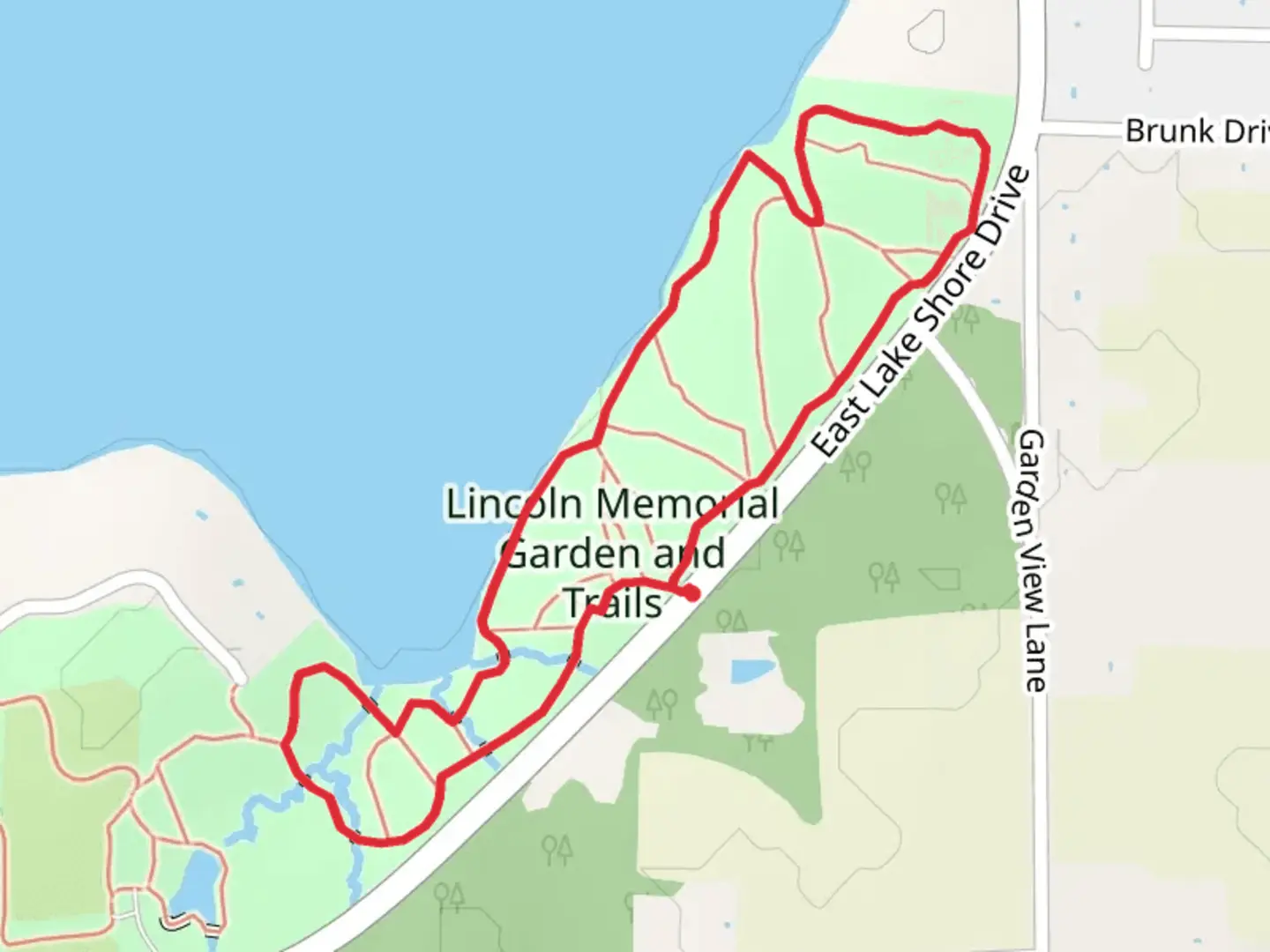 An image depicting the trail Lincoln Memorial Garden and Trails Loop and its surrounding area.
