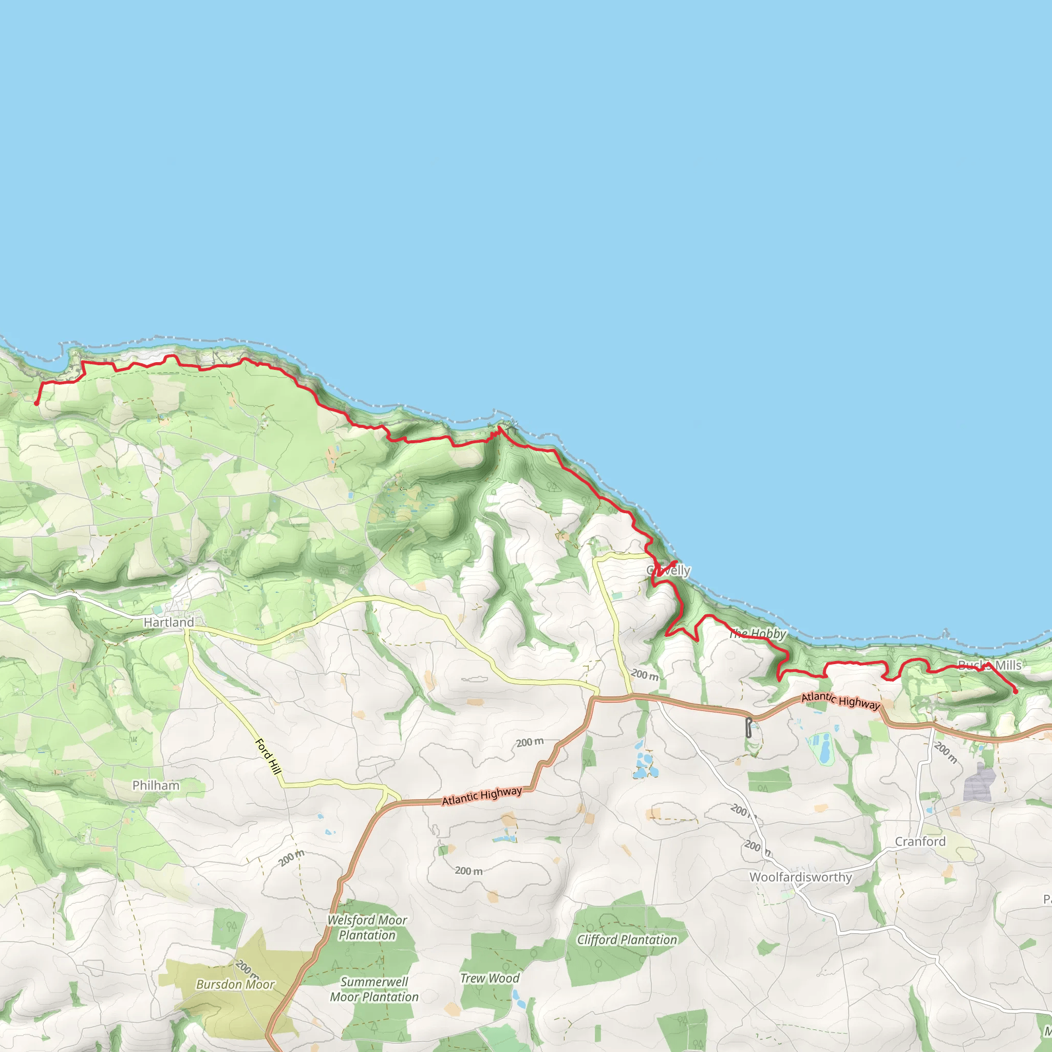 Bucks Mills to Titchberry Walk mobile static map