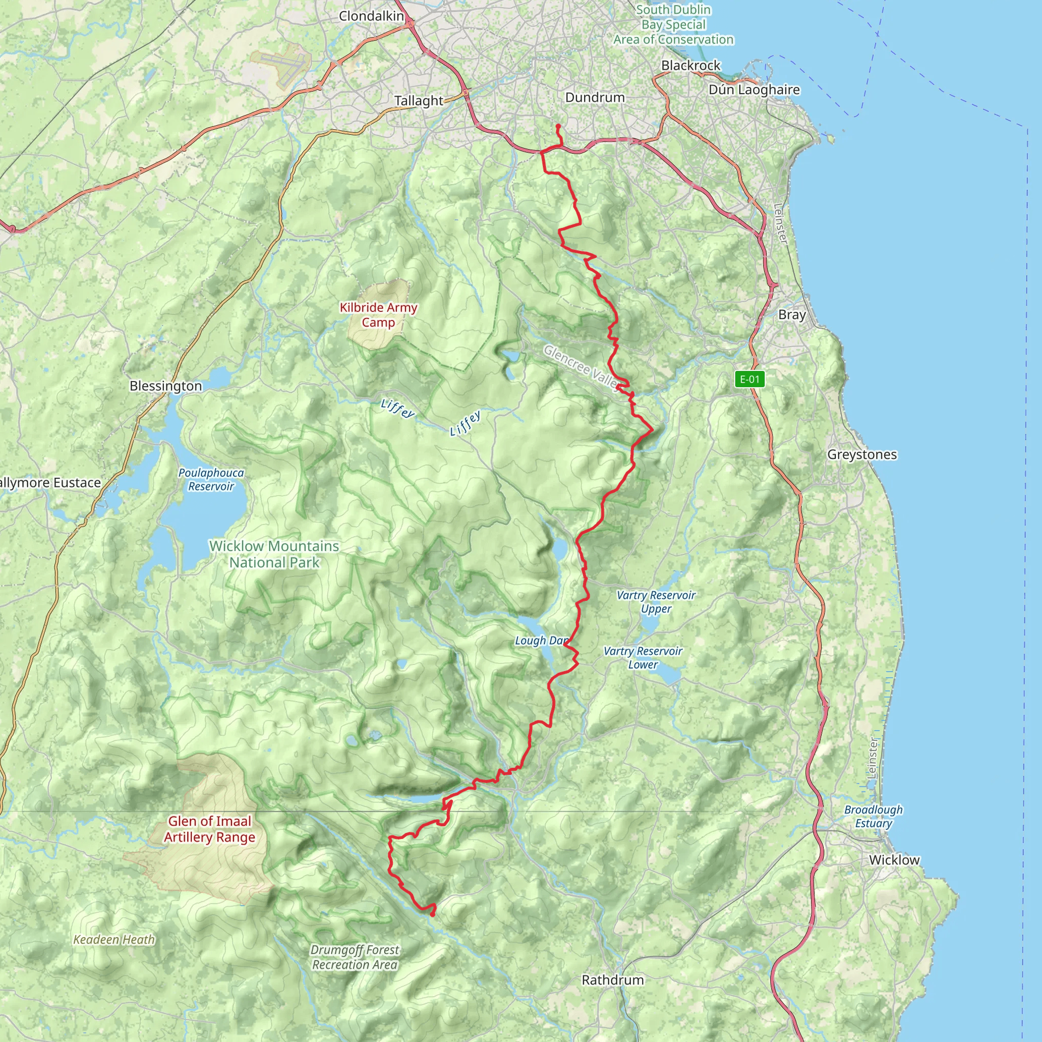 Wicklow Way - 4 Day Dublin to Glenmalure mobile static map