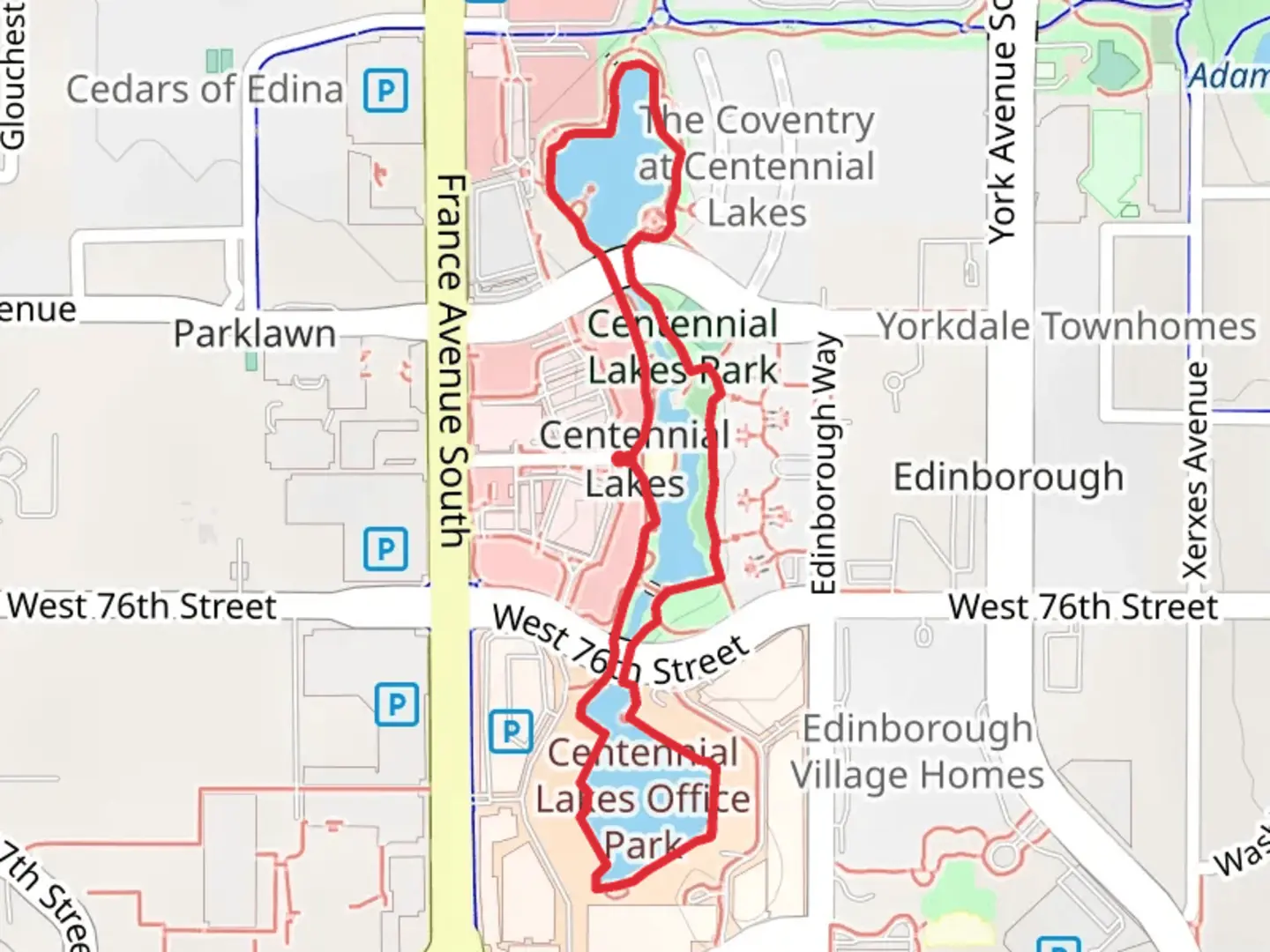 An image depicting the trail Centennial Lake and Park Loop and its surrounding area.