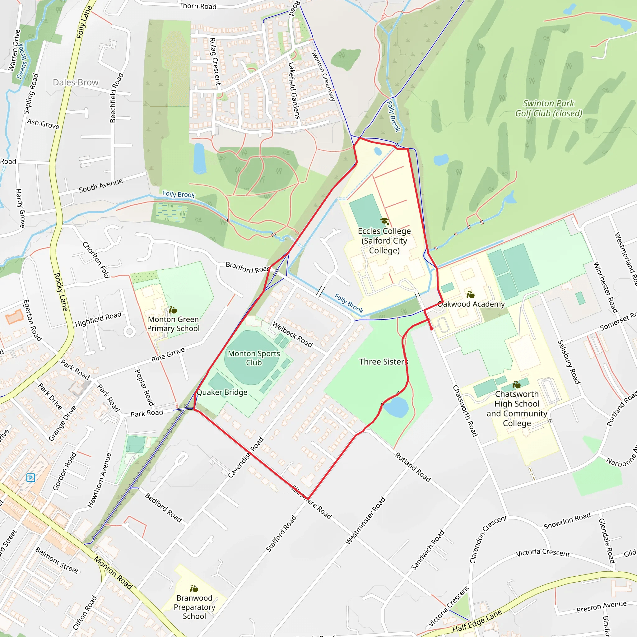 Ellesmere Park and Monton Sports Club Loop mobile static map