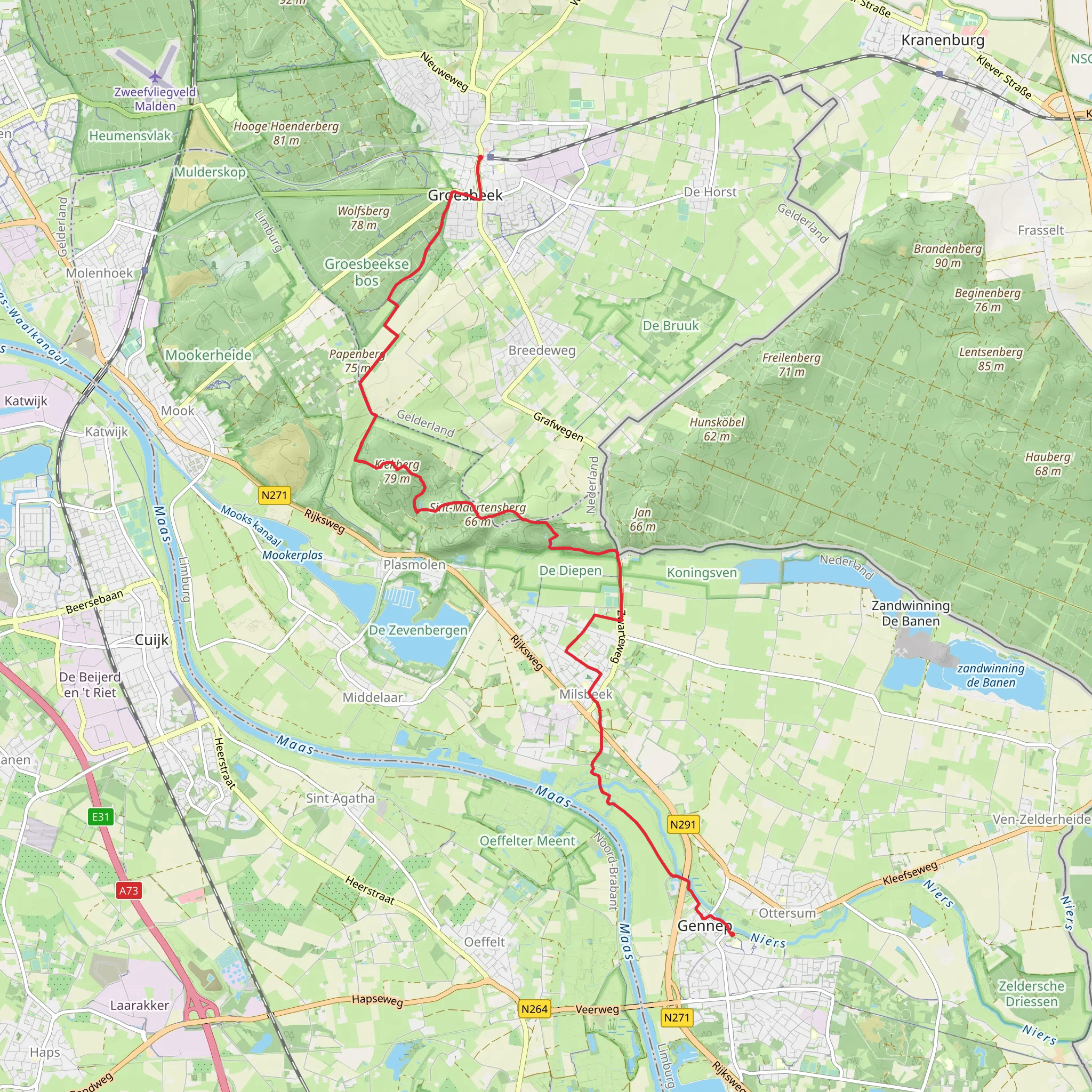 Gennep to Centrum via Sint Jansberg and Apostelweg mobile static map