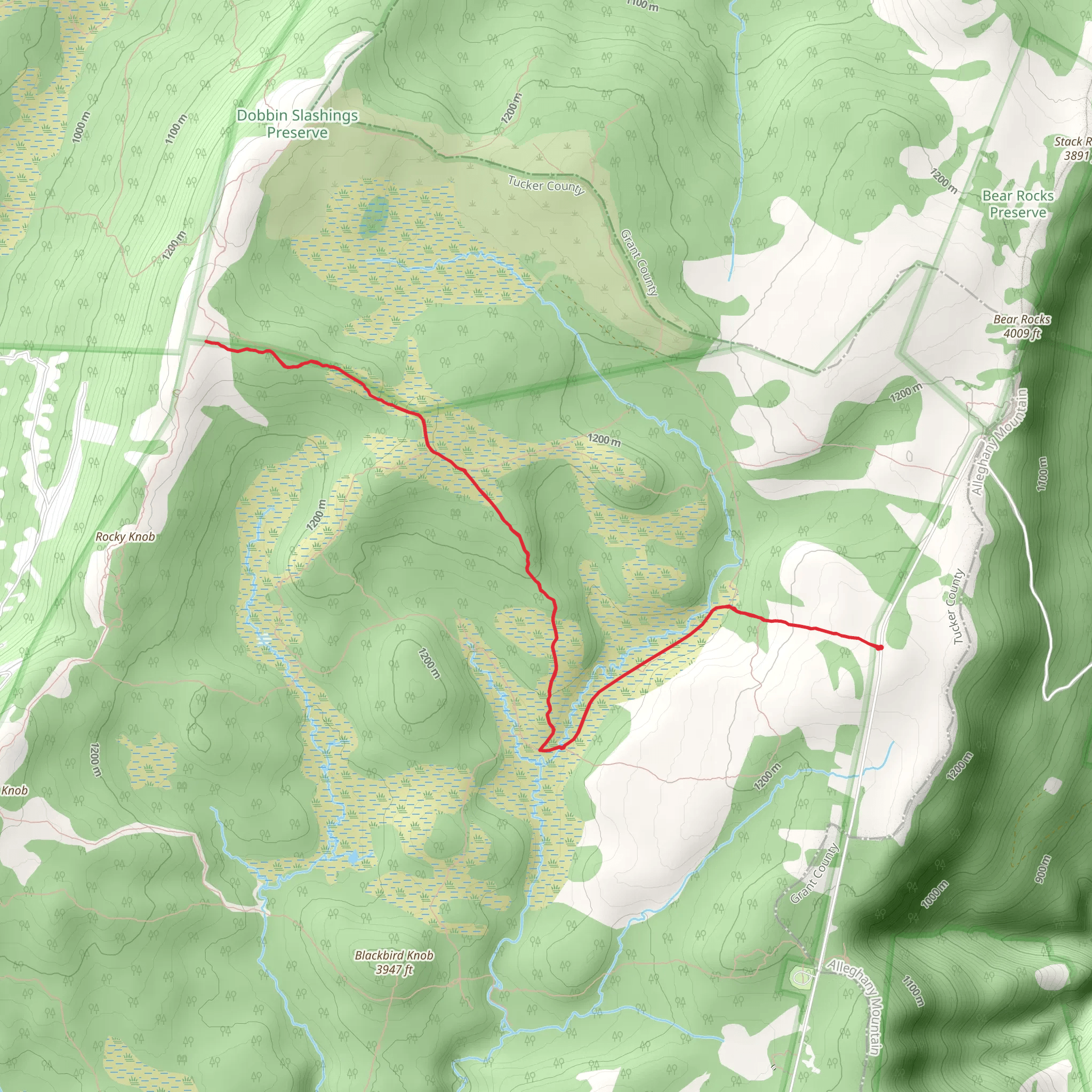Raven Ridge Trail via Beaver Dam Trail mobile static map