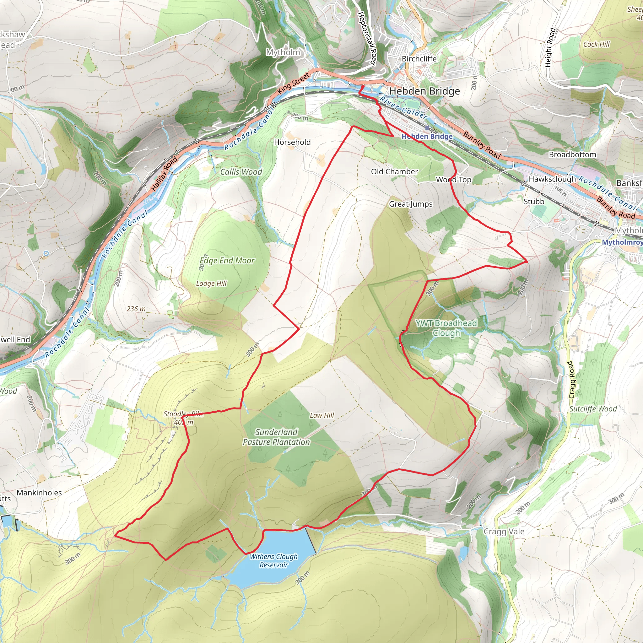 Stoodley Pike from Hebden Bridge mobile static map