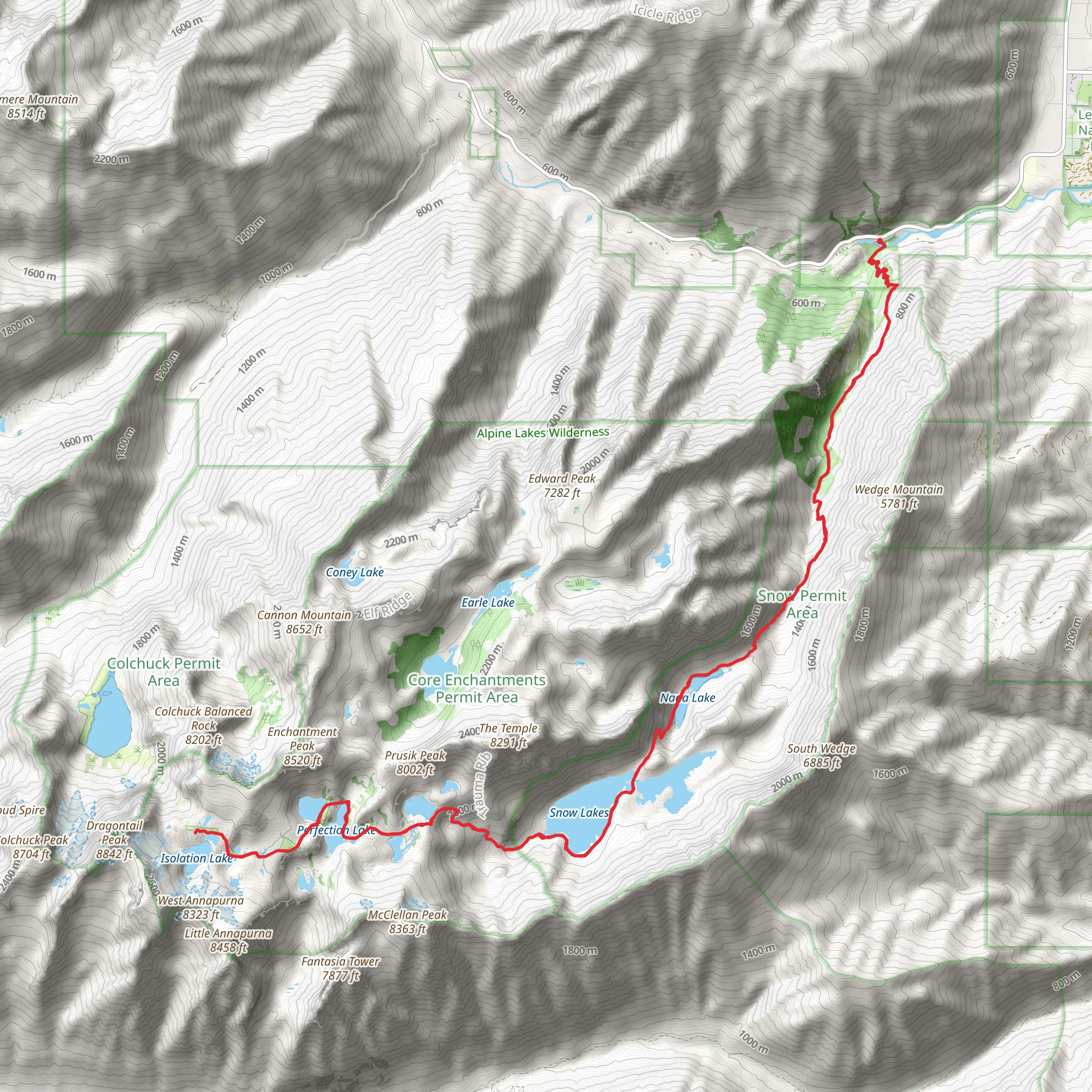 Snow Lakes Trail mobile static map