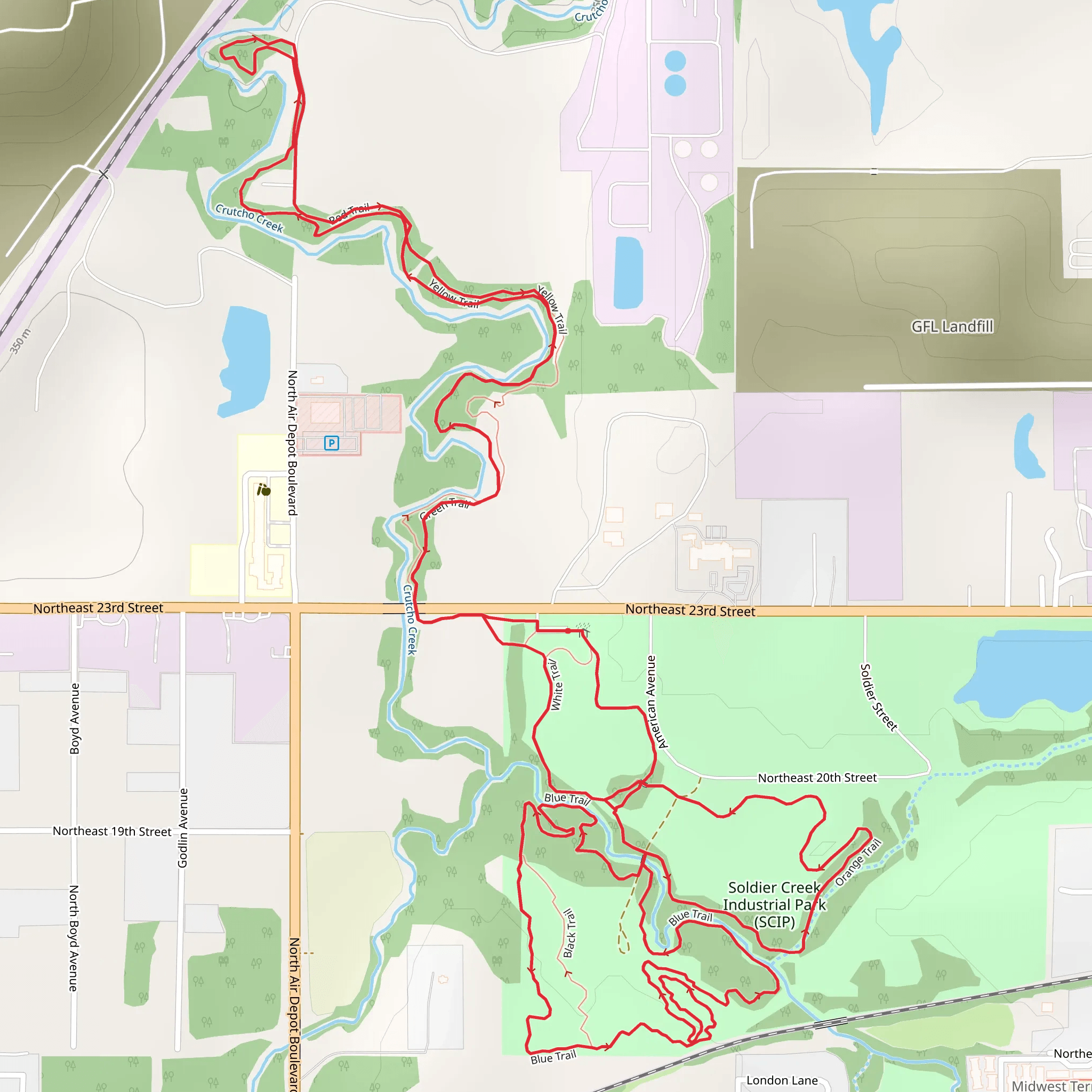 Crutcho Creek via White, Green and Red Trail mobile static map