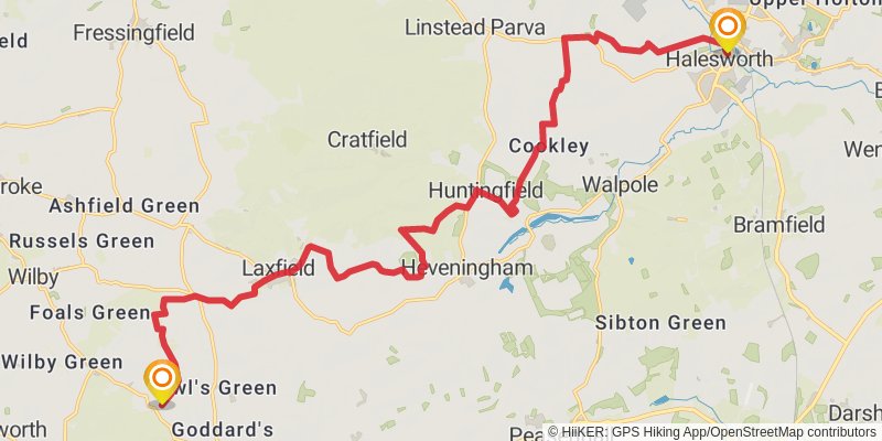 Flatford to Lowestoft Walk stage 7 Map