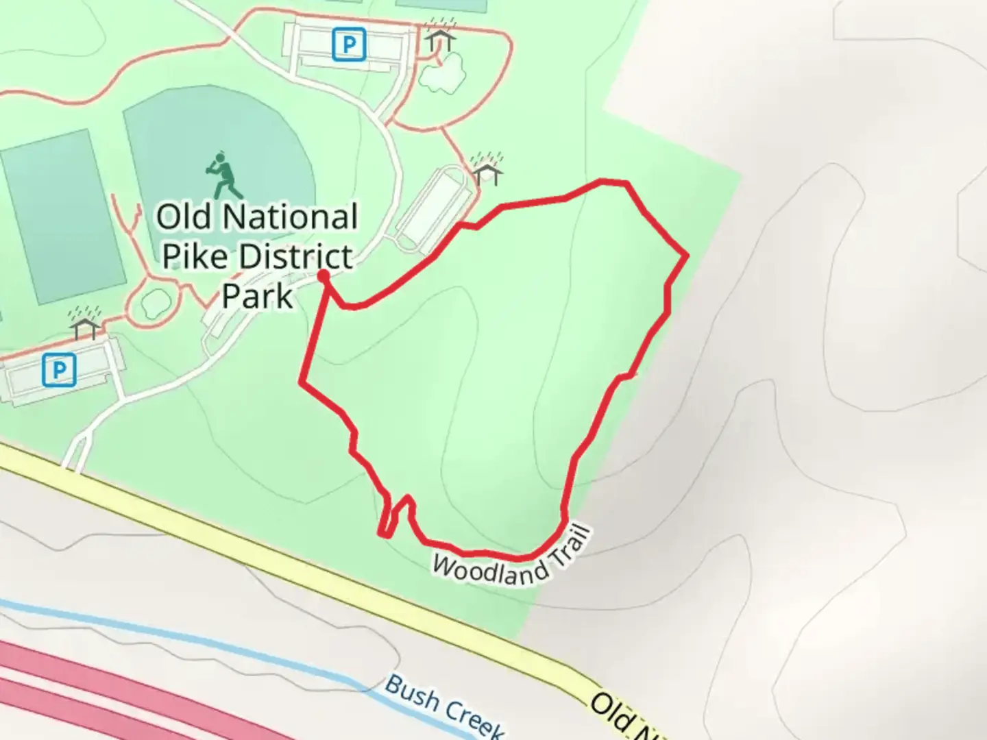 An image depicting the trail Woodland Loop Trail and its surrounding area.