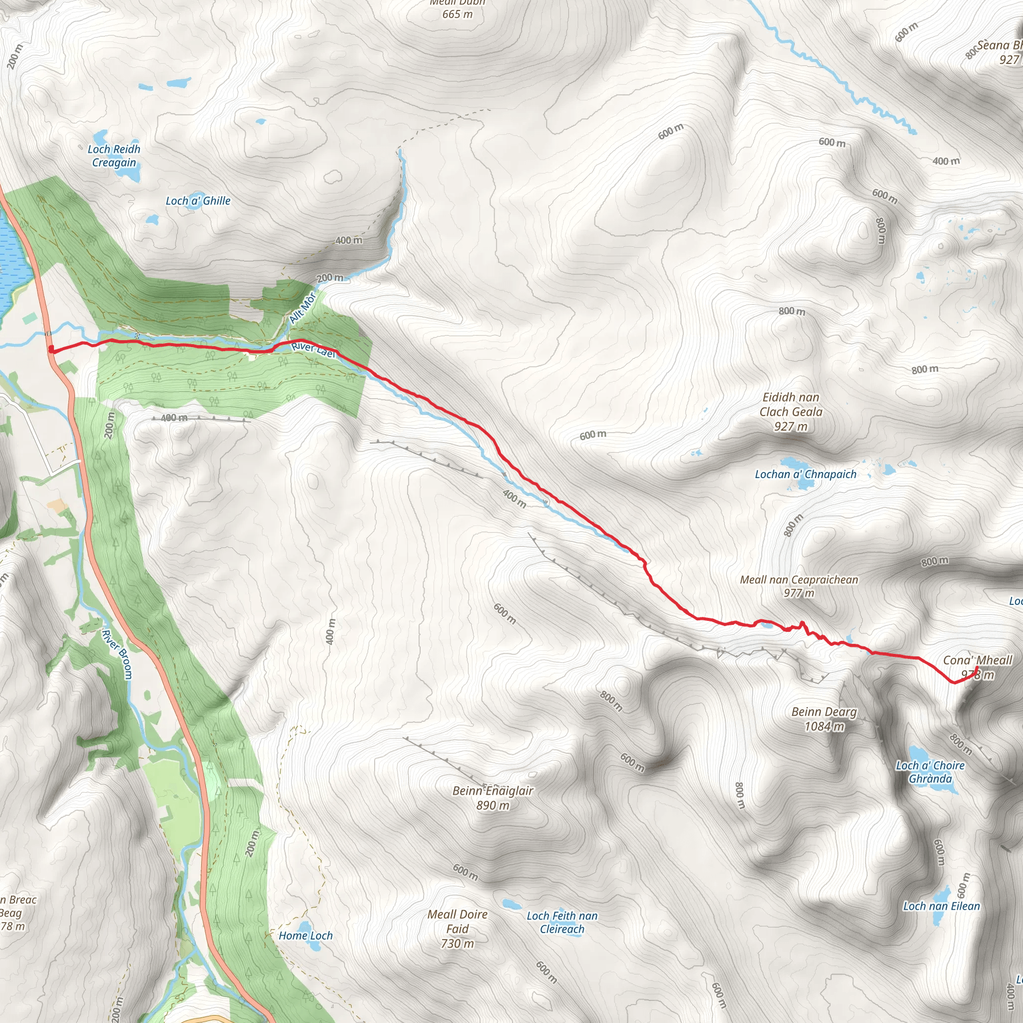Cona' Mheall via Coire Mathair Lathail mobile static map