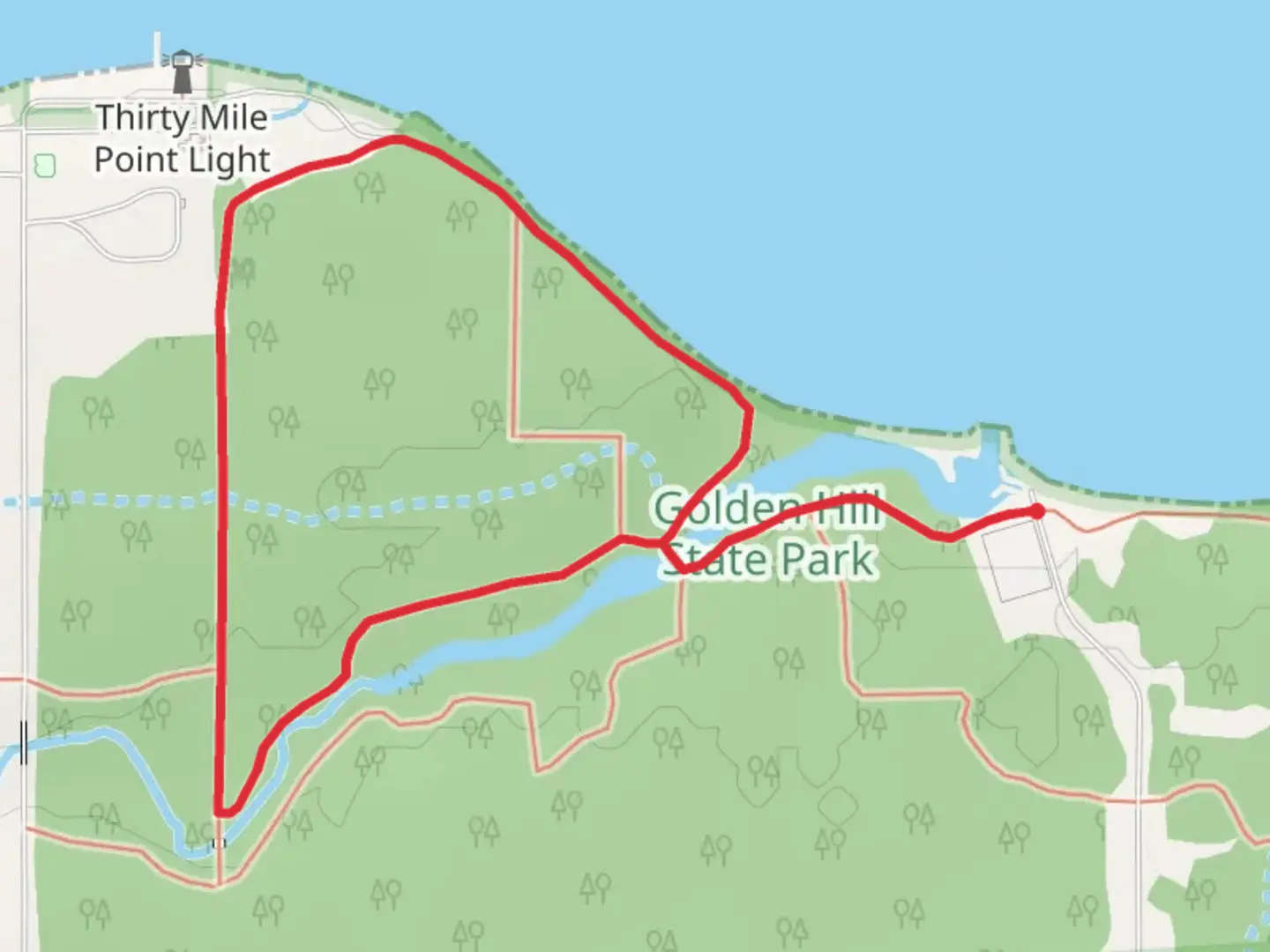 An image depicting the trail Golden Hill Creek via Interpretive Trail and its surrounding area.