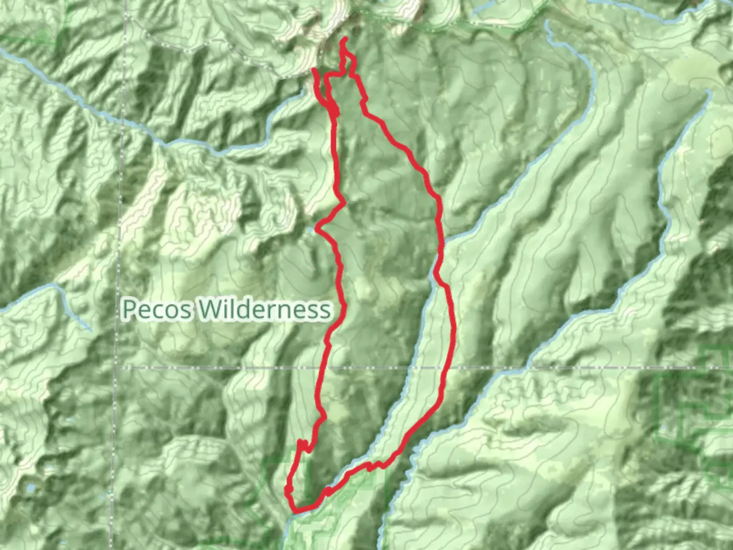 An image depicting the trail Truchas Peak via Skyline Trail and Pecos River Loop and its surrounding area.