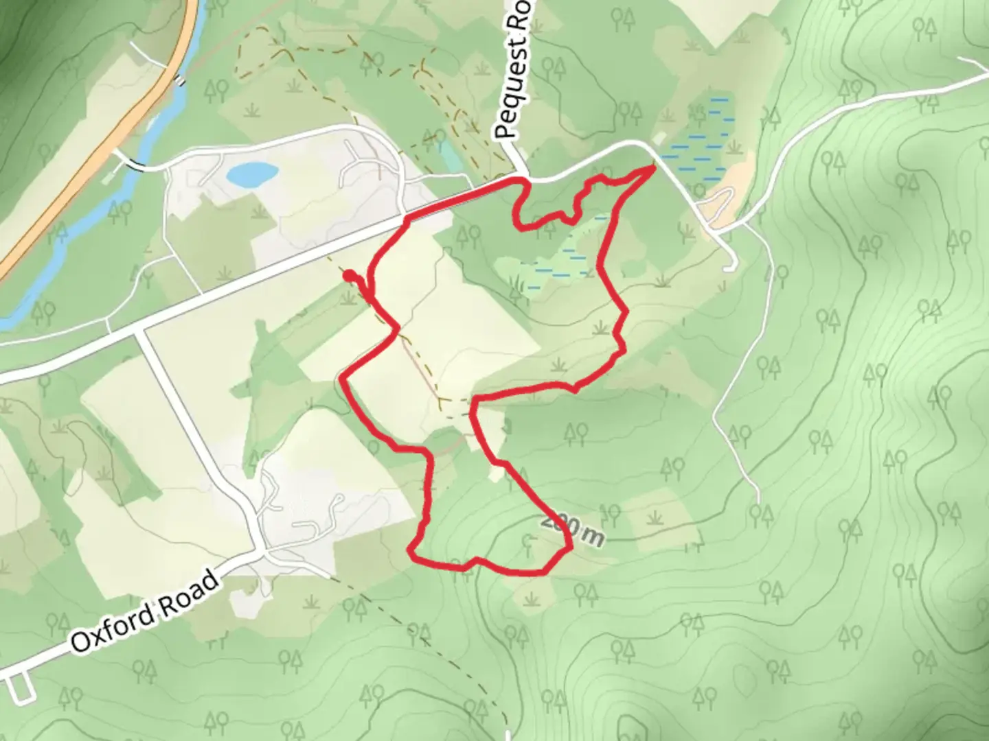 An image depicting the trail Blue Trail Loop from Pequest Road and its surrounding area.
