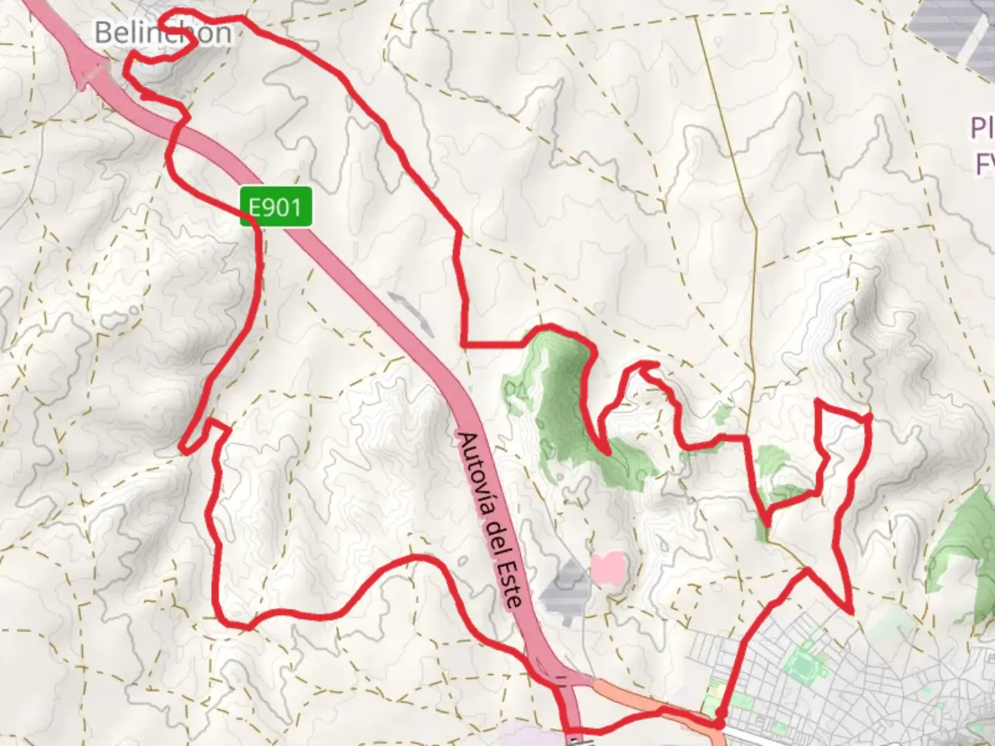 An image depicting the trail Path of the Vía Negrín PR CU 116 and its surrounding area.