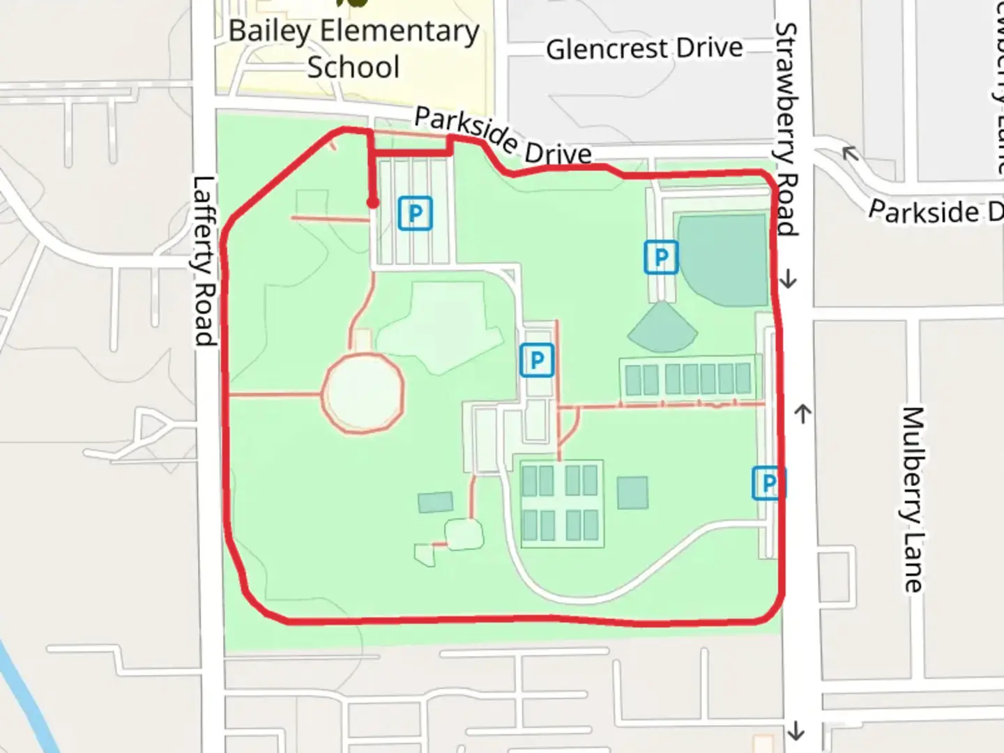 An image depicting the trail Parkside Drive Loop and its surrounding area.