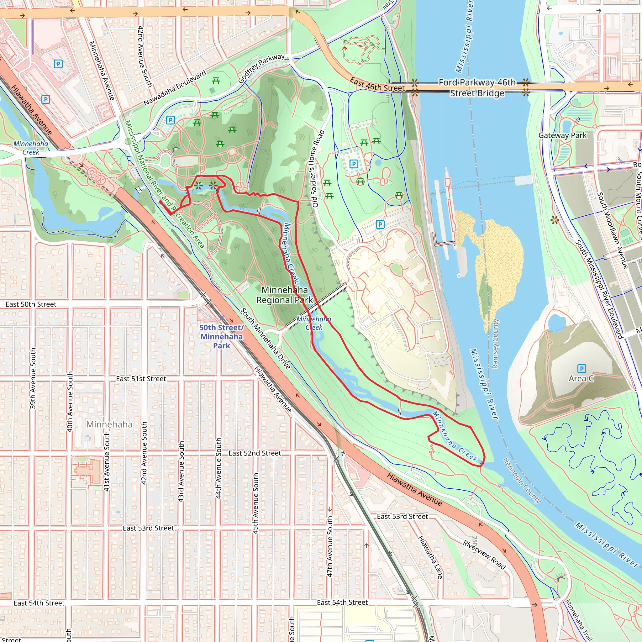 Minnehaha Falls and Creek Loop mobile static map