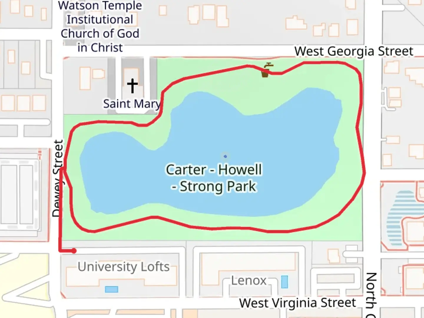 An image depicting the trail Carter - Howell - Strong Park Loop and its surrounding area.