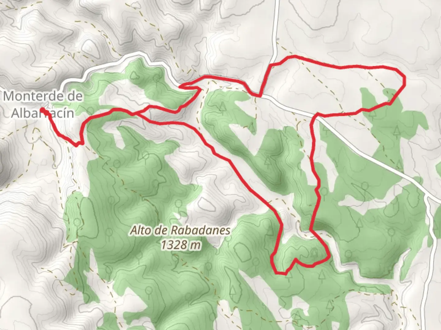 An image depicting the trail Monterde de Albarracín - Monterde de Albarrcín PR TE 136 and its surrounding area.