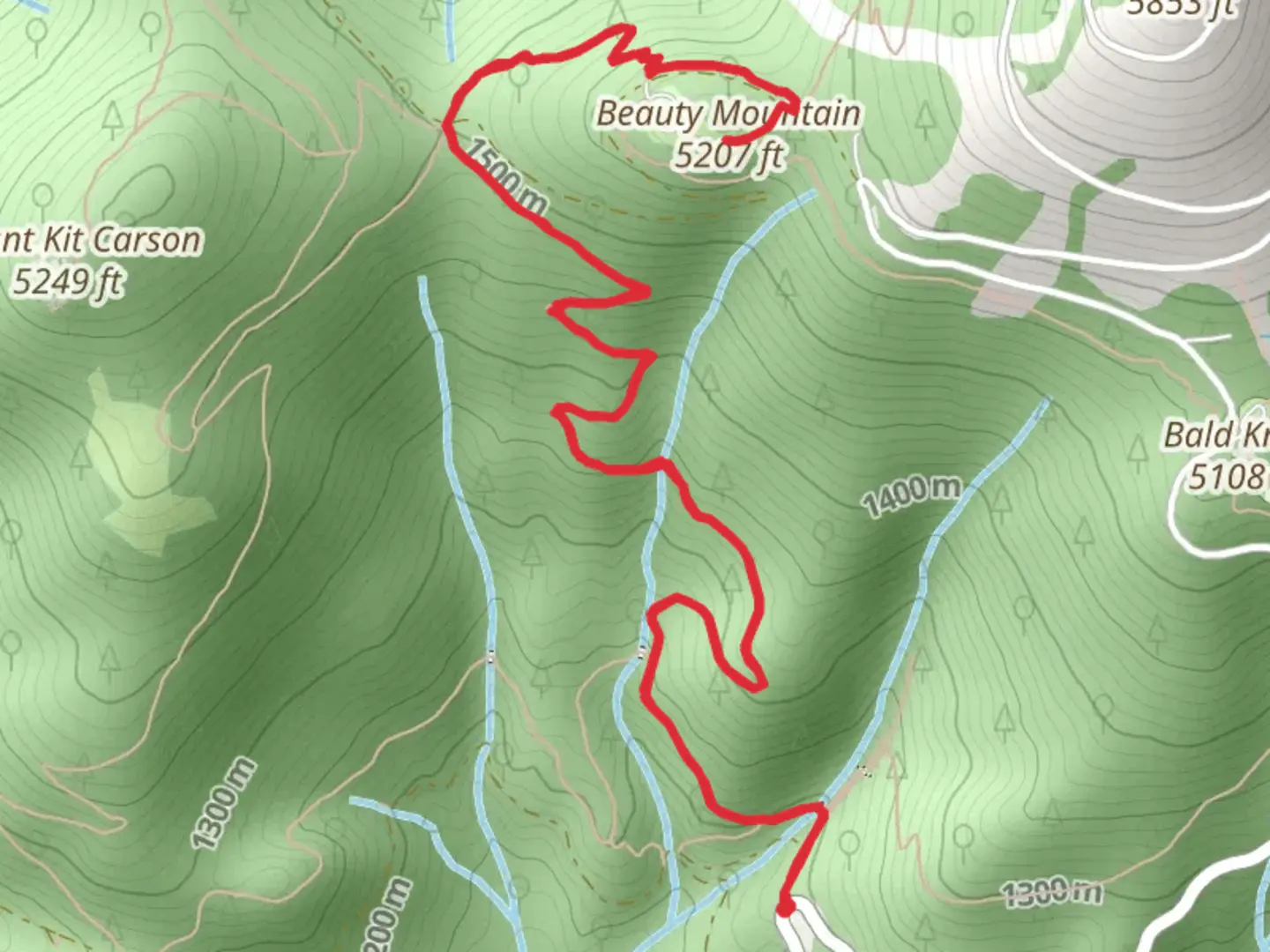 An image depicting the trail Beauty Mountain via Trail 110 and its surrounding area.