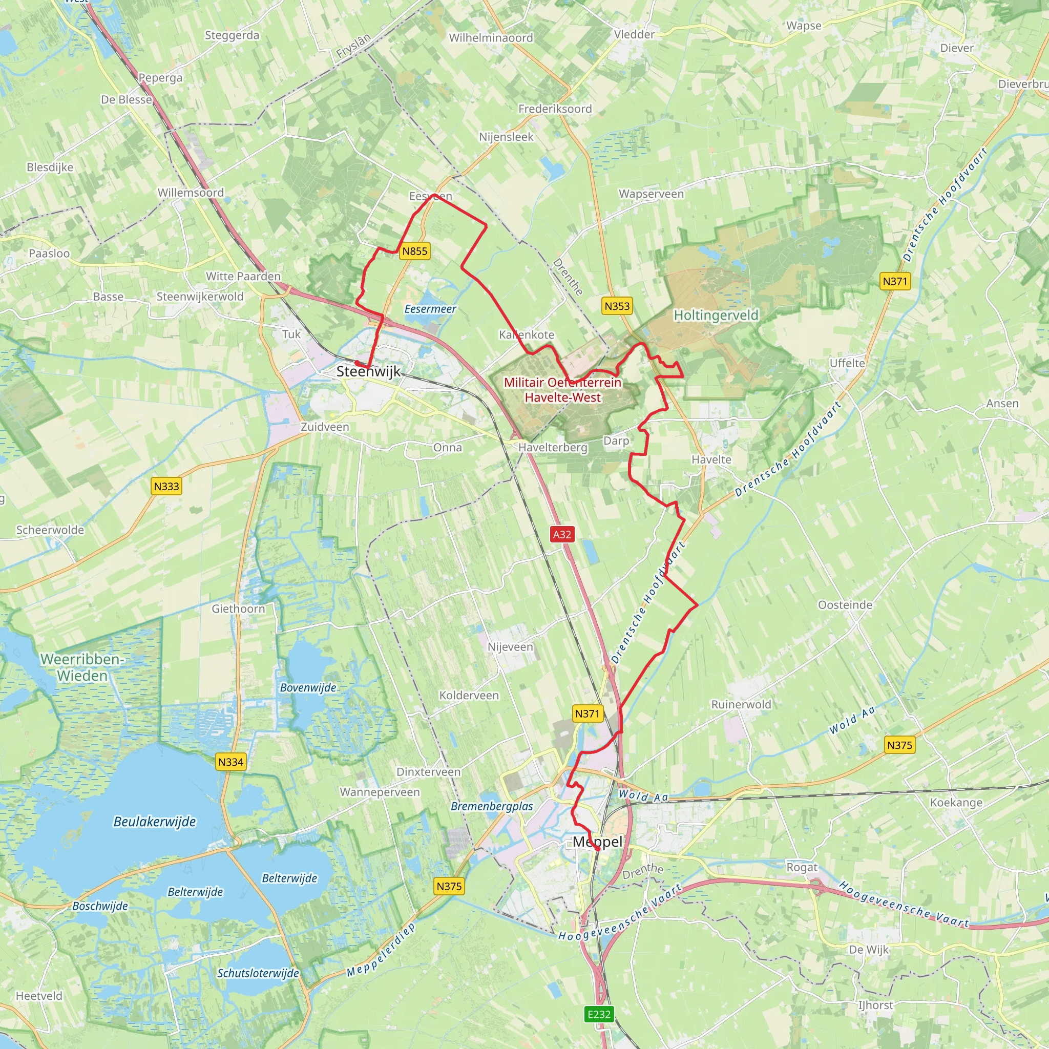 Meppel to Steenwijk via Havelterberg and De Bult mobile static map