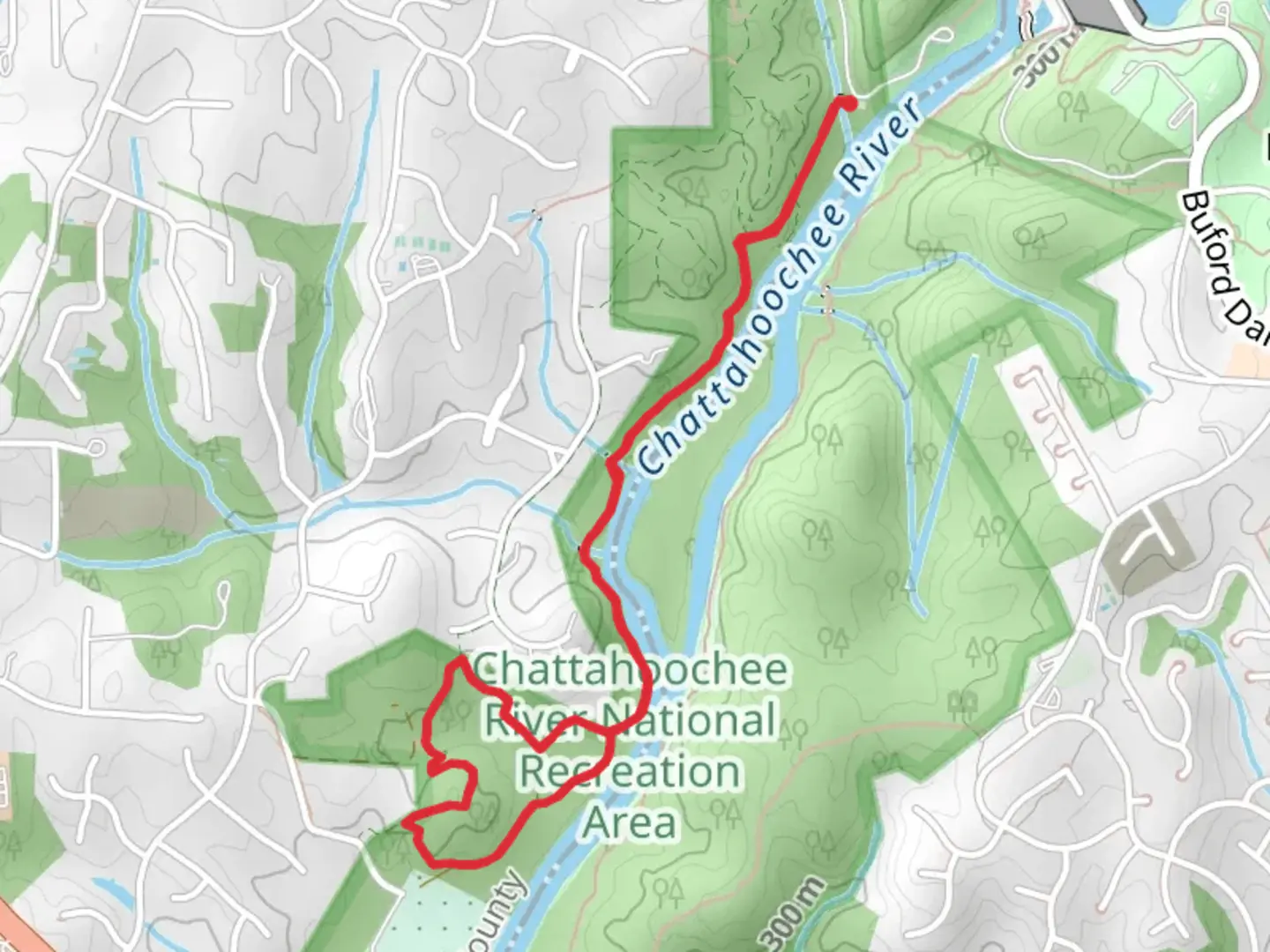 An image depicting the trail Walk along Chattahoochee River and its surrounding area.