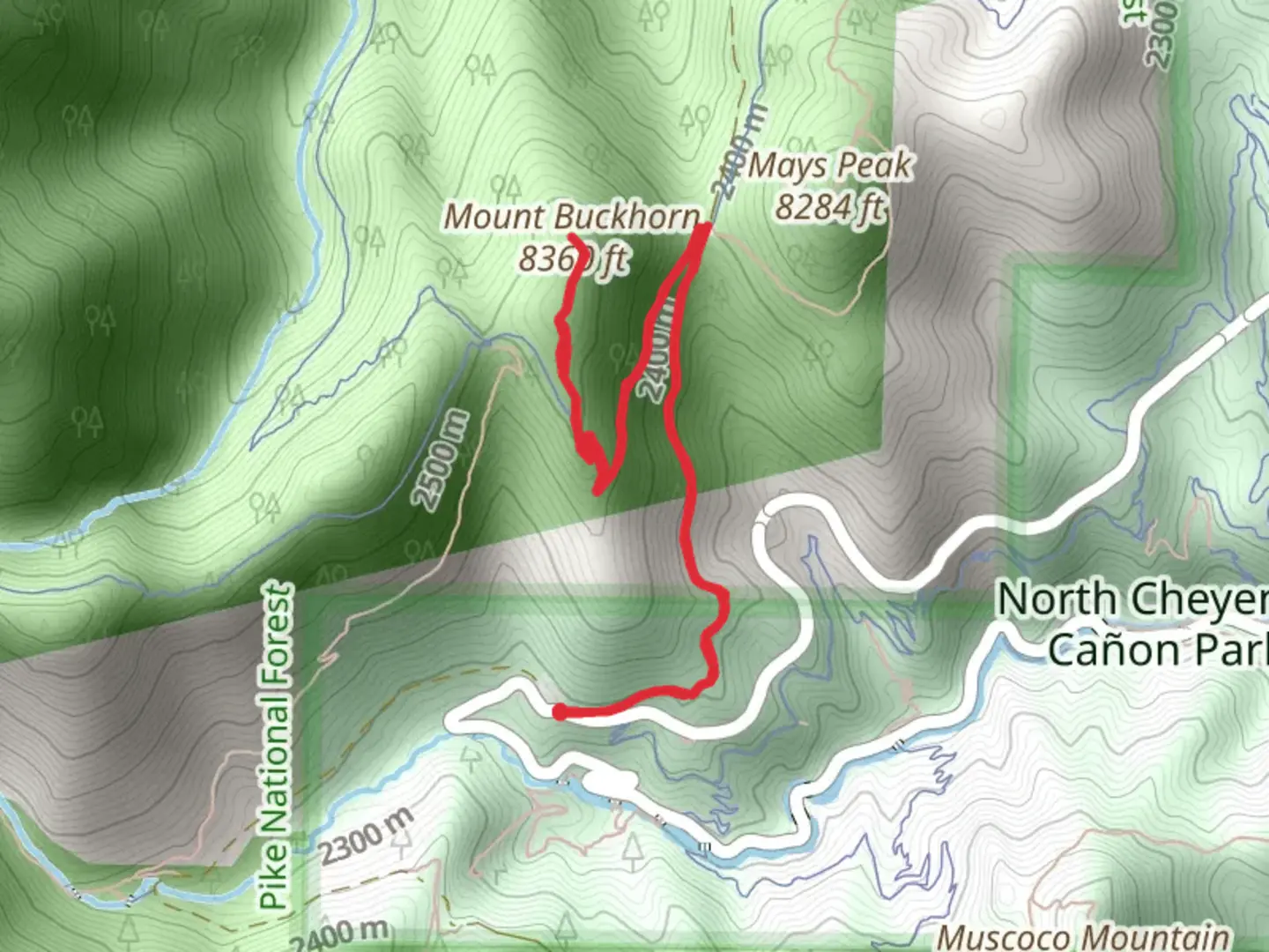 An image depicting the trail Mount Buckhorn via Captain Jacks Trail - Short and its surrounding area.