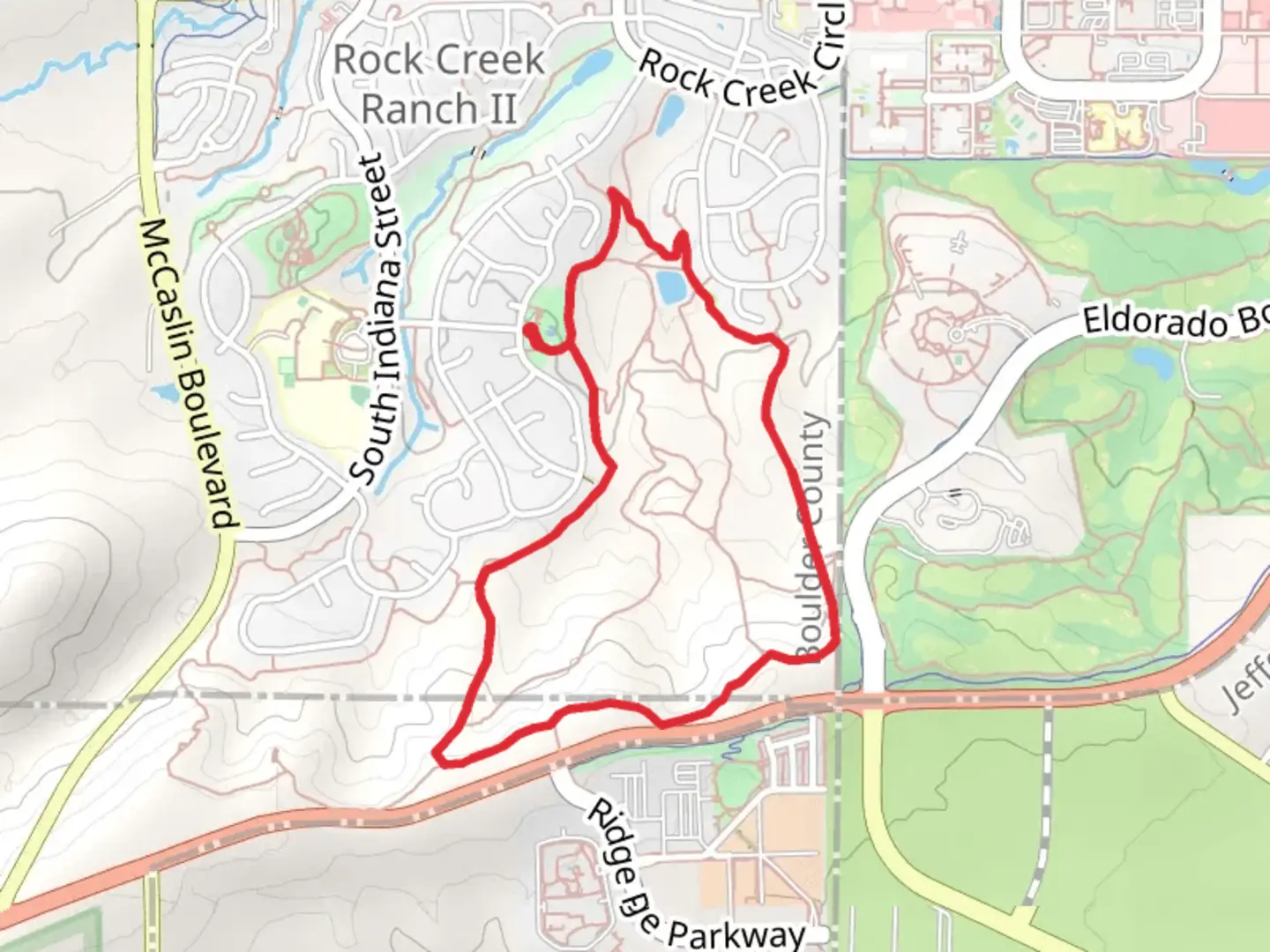 An image depicting the trail Pirate Park Loop and its surrounding area.