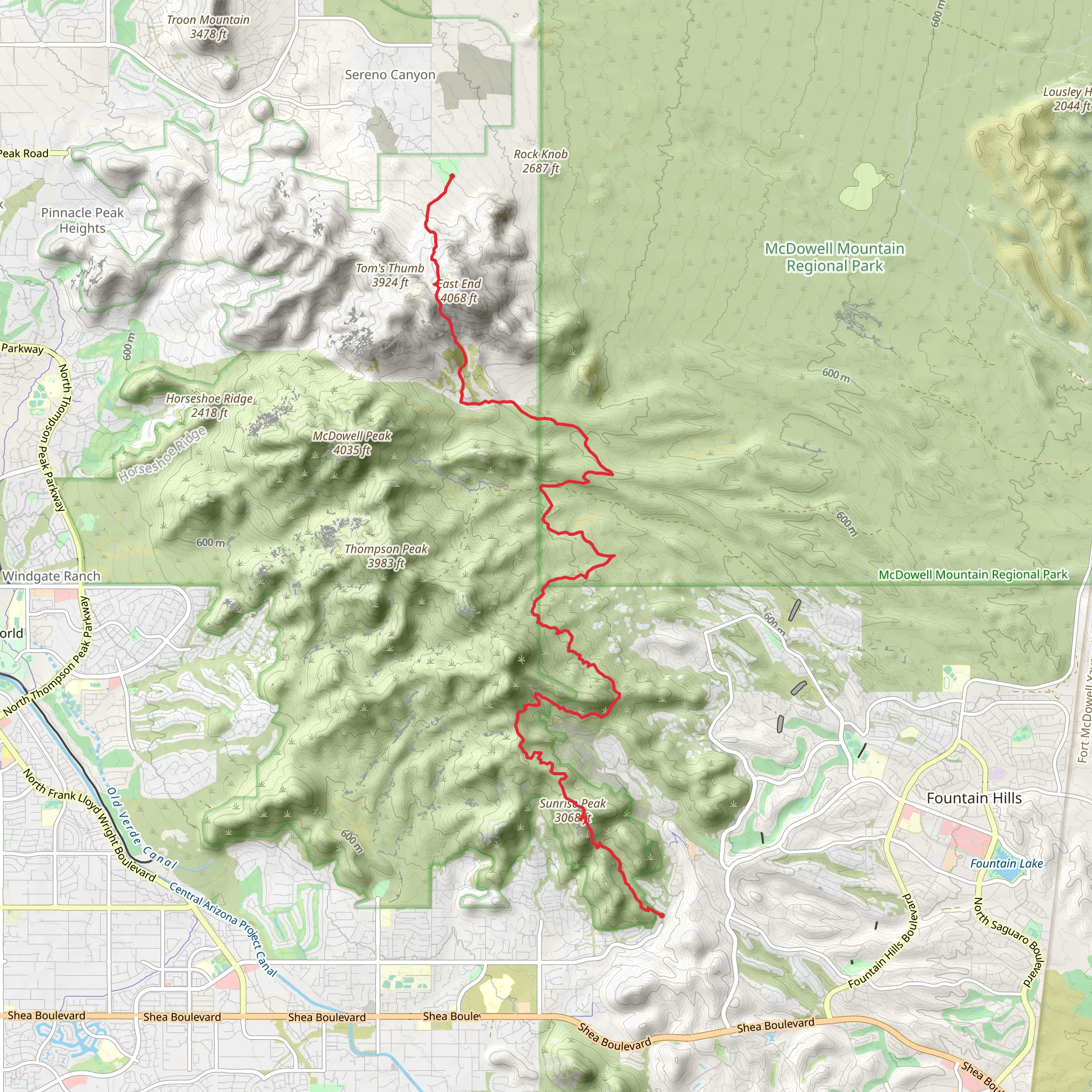 Sunrise Trail and Tom's Thumb Trail mobile static map