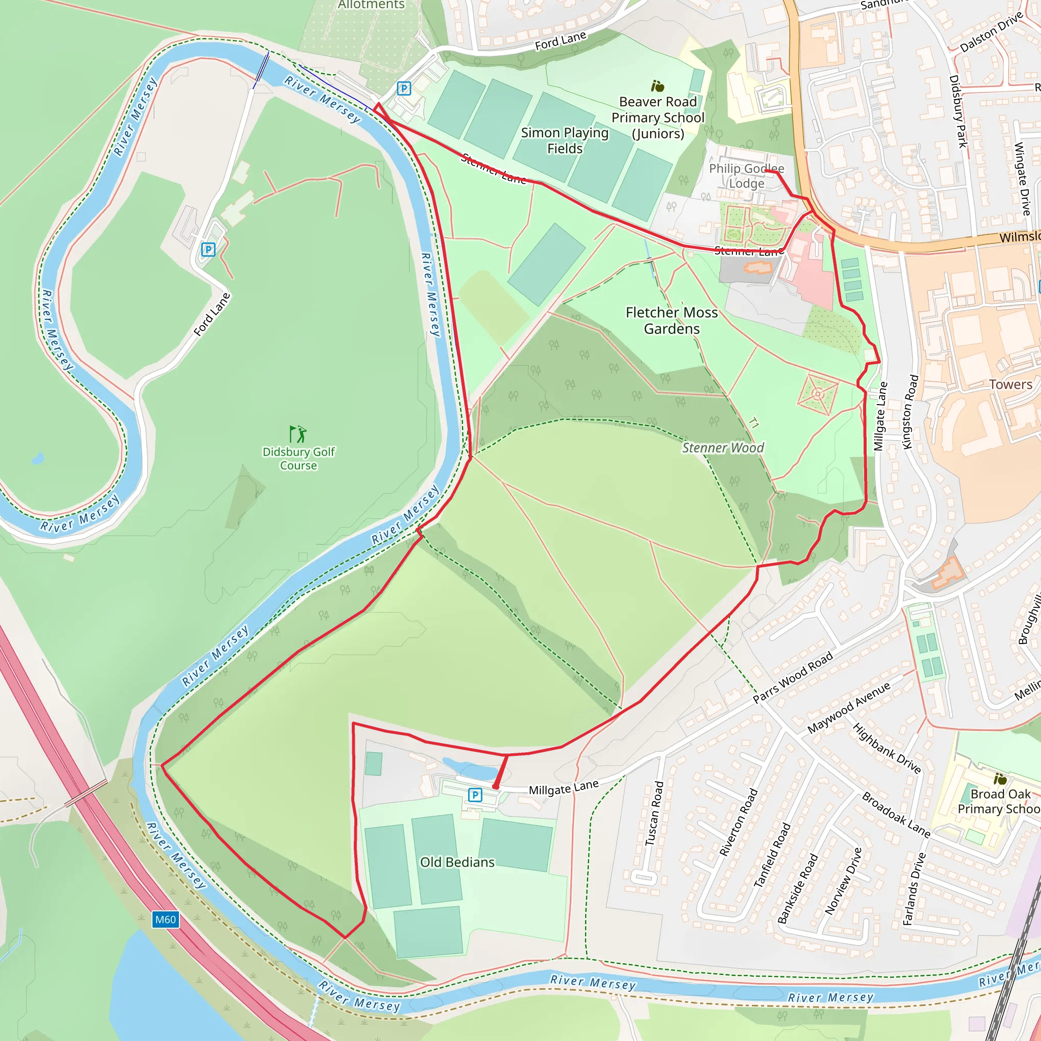 Didsbury Community Wood and Stenner Wood Loop mobile static map