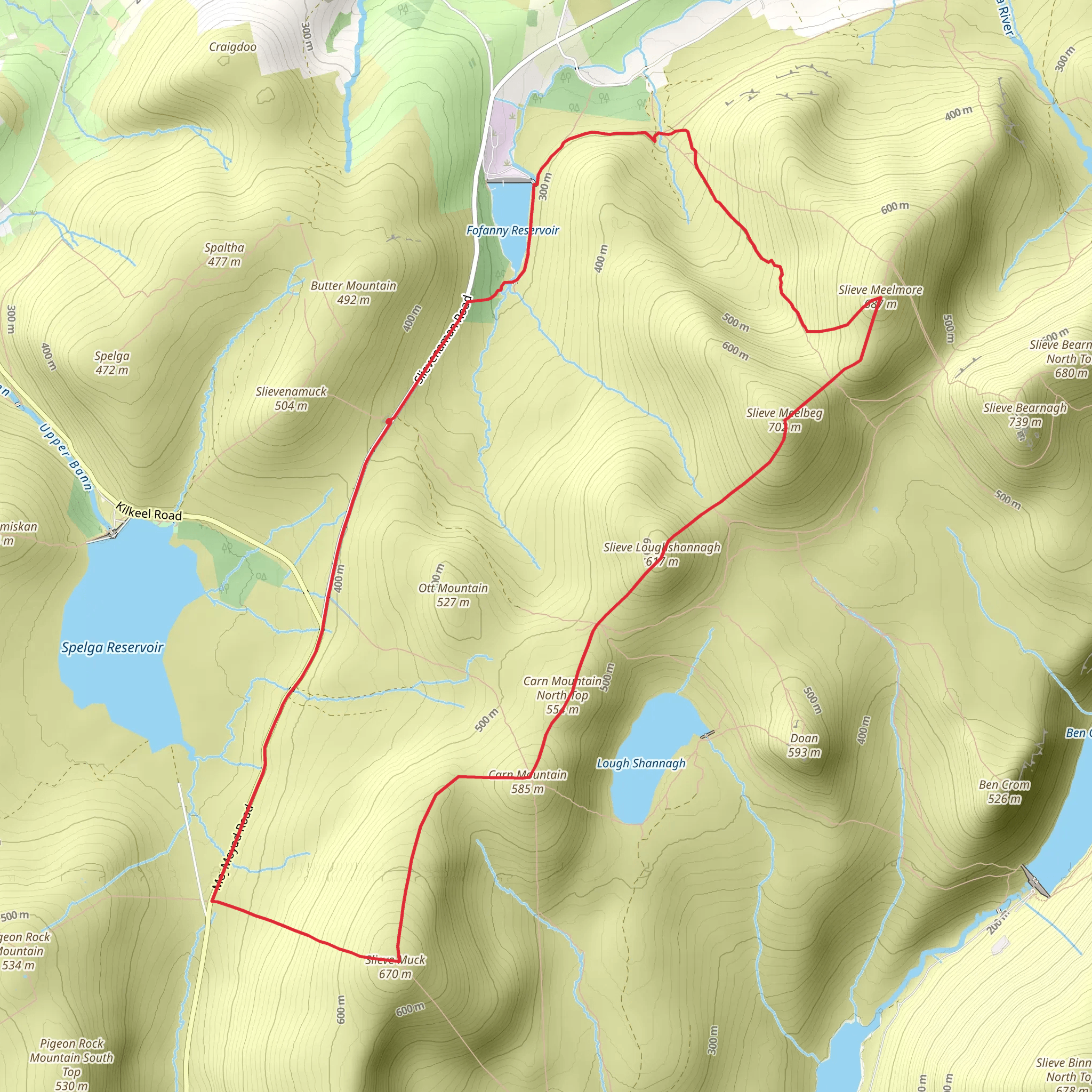 Slieve Muck, Slieve Meelbeg and Slieve Meelmore Loop from Spelga mobile static map