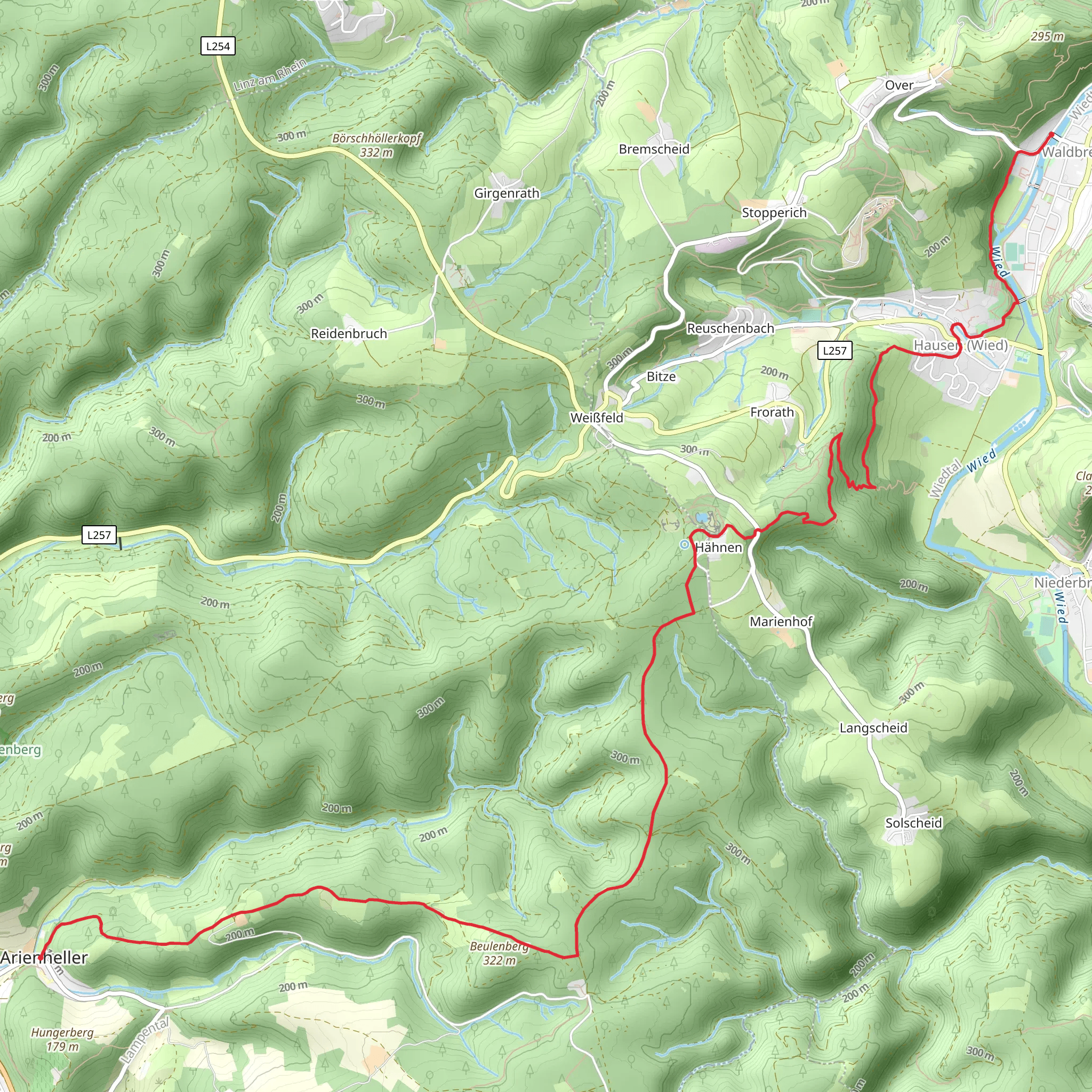 Waldbreitbach to Arienheller Walk via Malberg and Rundwanderweg Hausen mobile static map