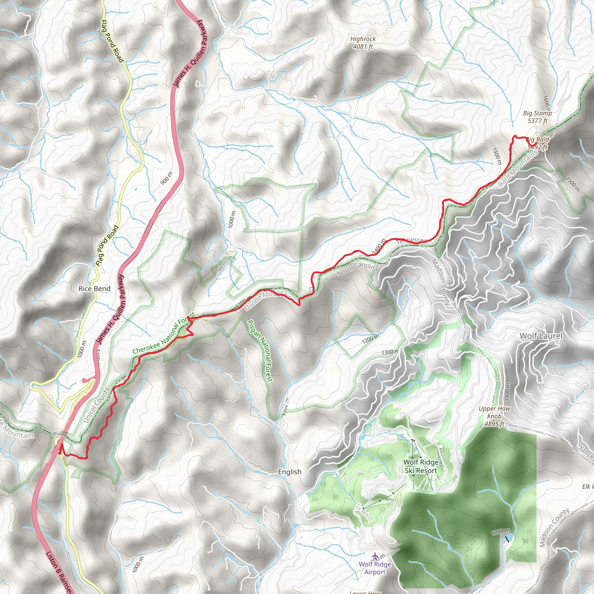 Big Bald via Appalachian Trail mobile static map