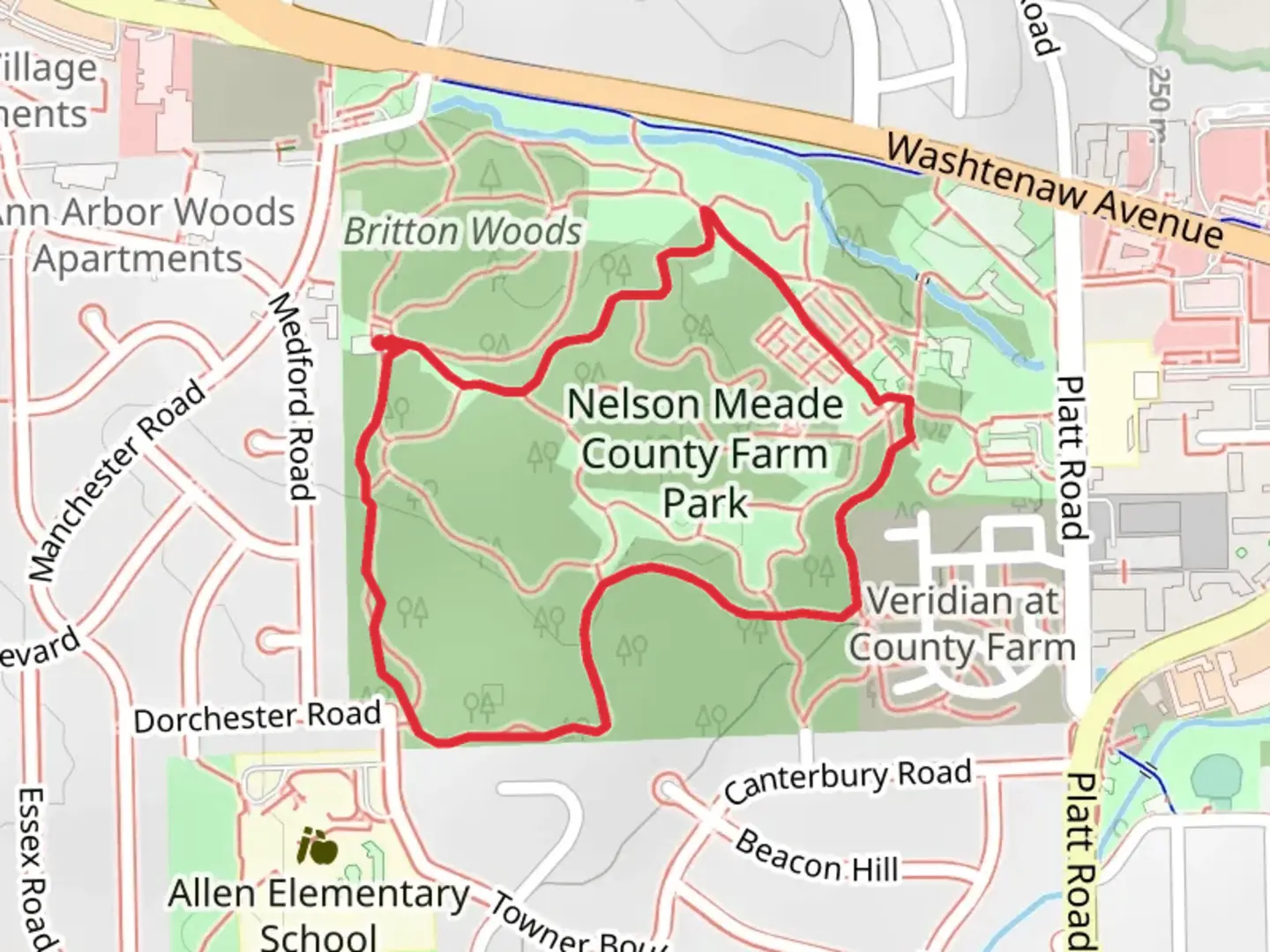 An image depicting the trail Nelson Meade County Farm Park Loop and its surrounding area.